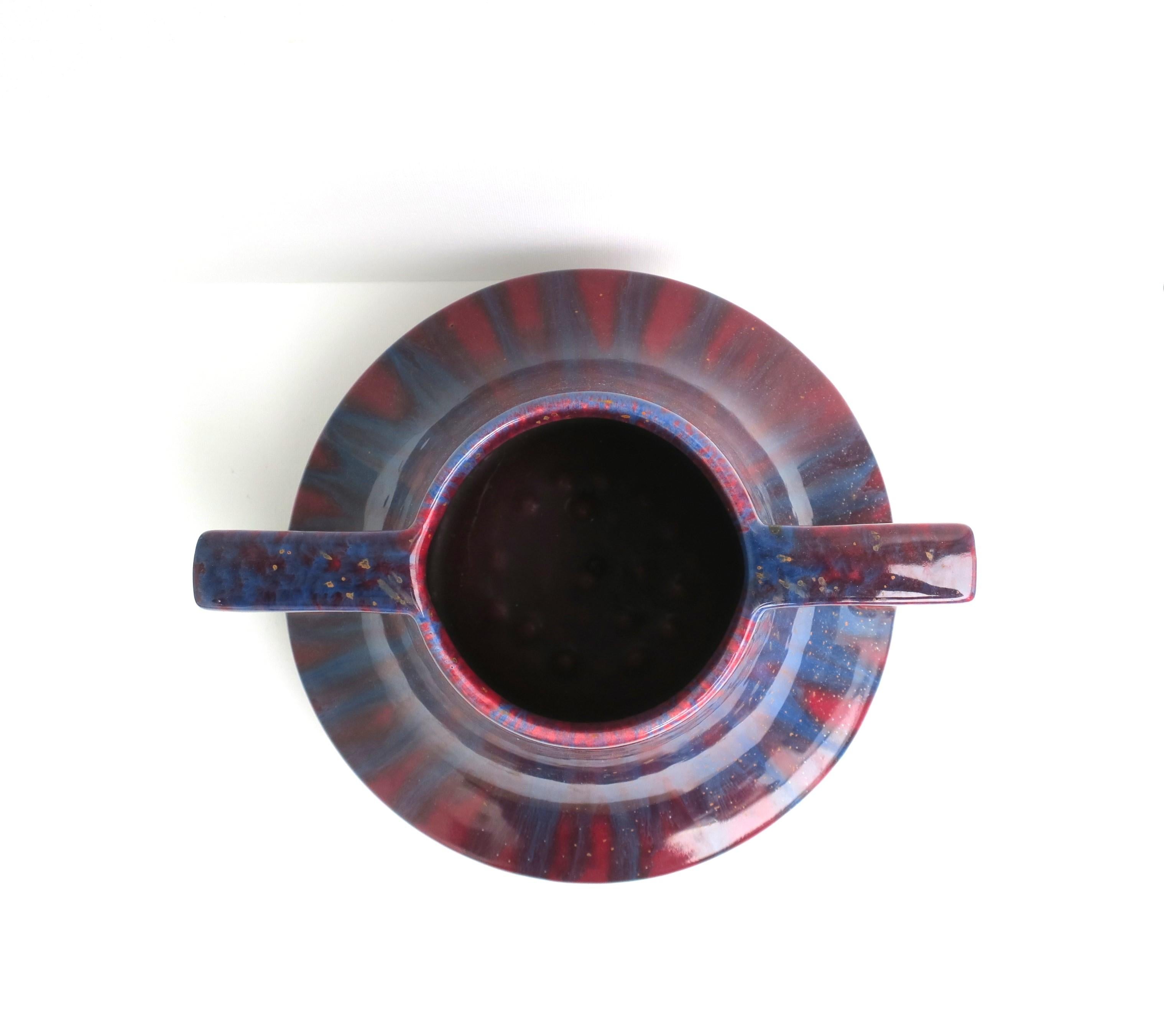 Red Burgundy and Blue Ceramic Amphora Vase  For Sale 1