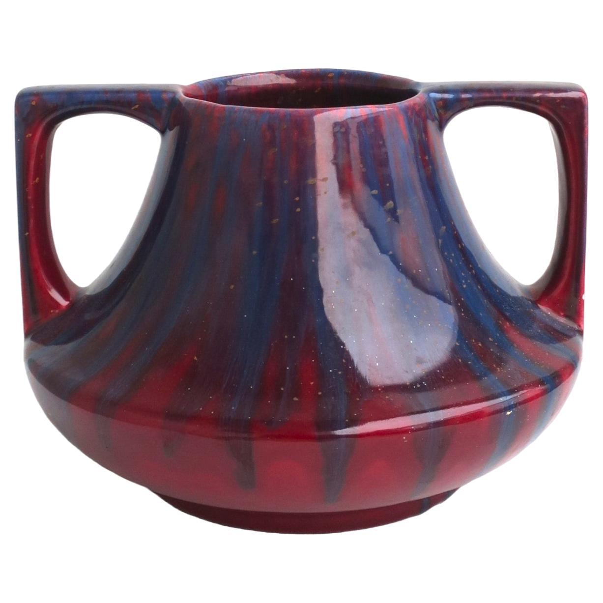 Red Burgundy and Blue Ceramic Amphora Vase 
