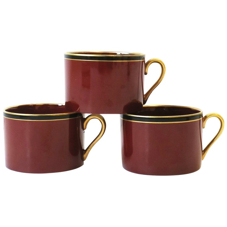 Red Burgundy, Gold and Black Porcelain Coffee or Tea Cups, Set of 3, 1967  For Sale at 1stDibs