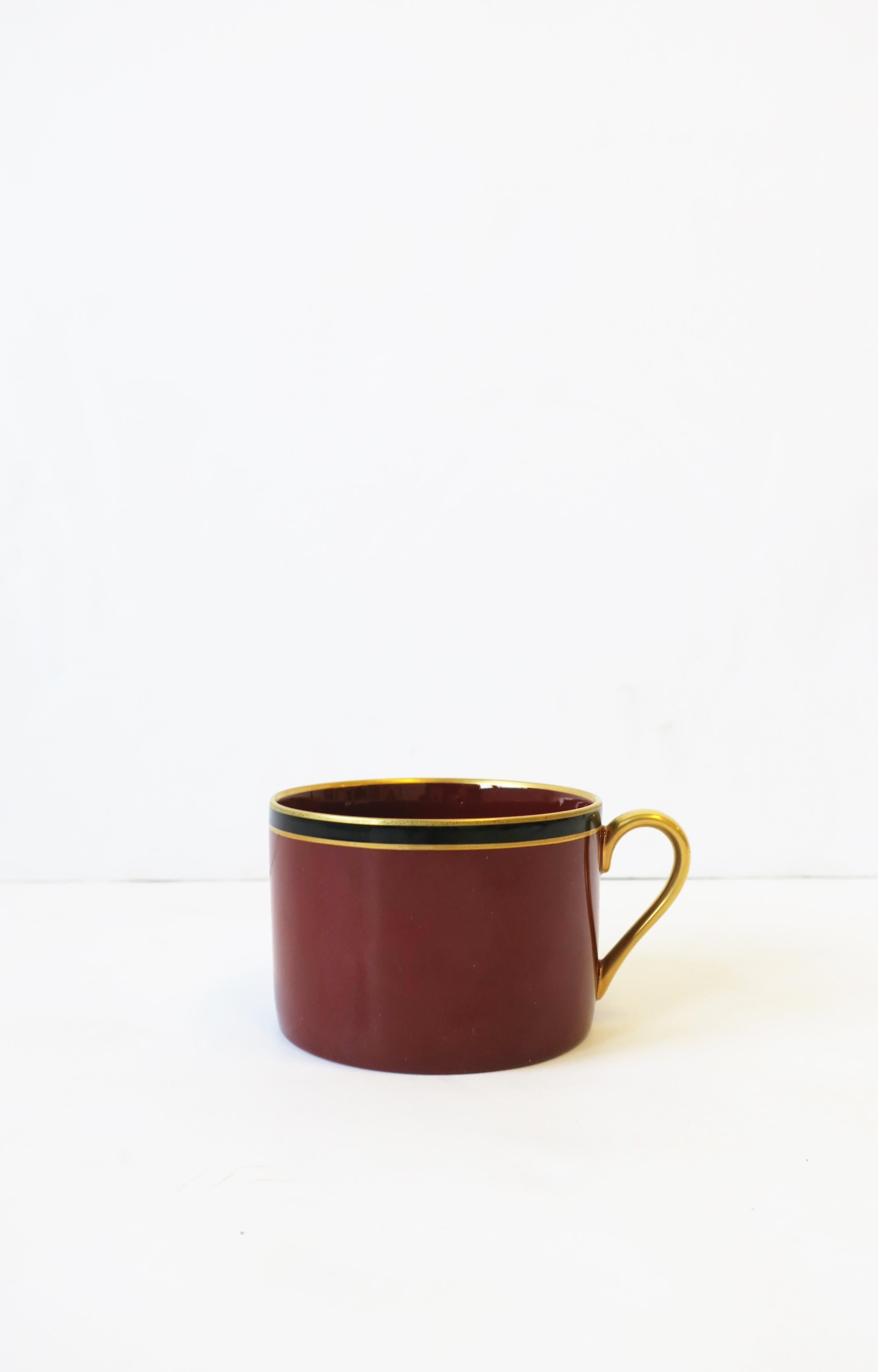 Glazed Red Burgundy, Gold and Black Porcelain Coffee or Tea Cups, Set of 3, 1967 For Sale