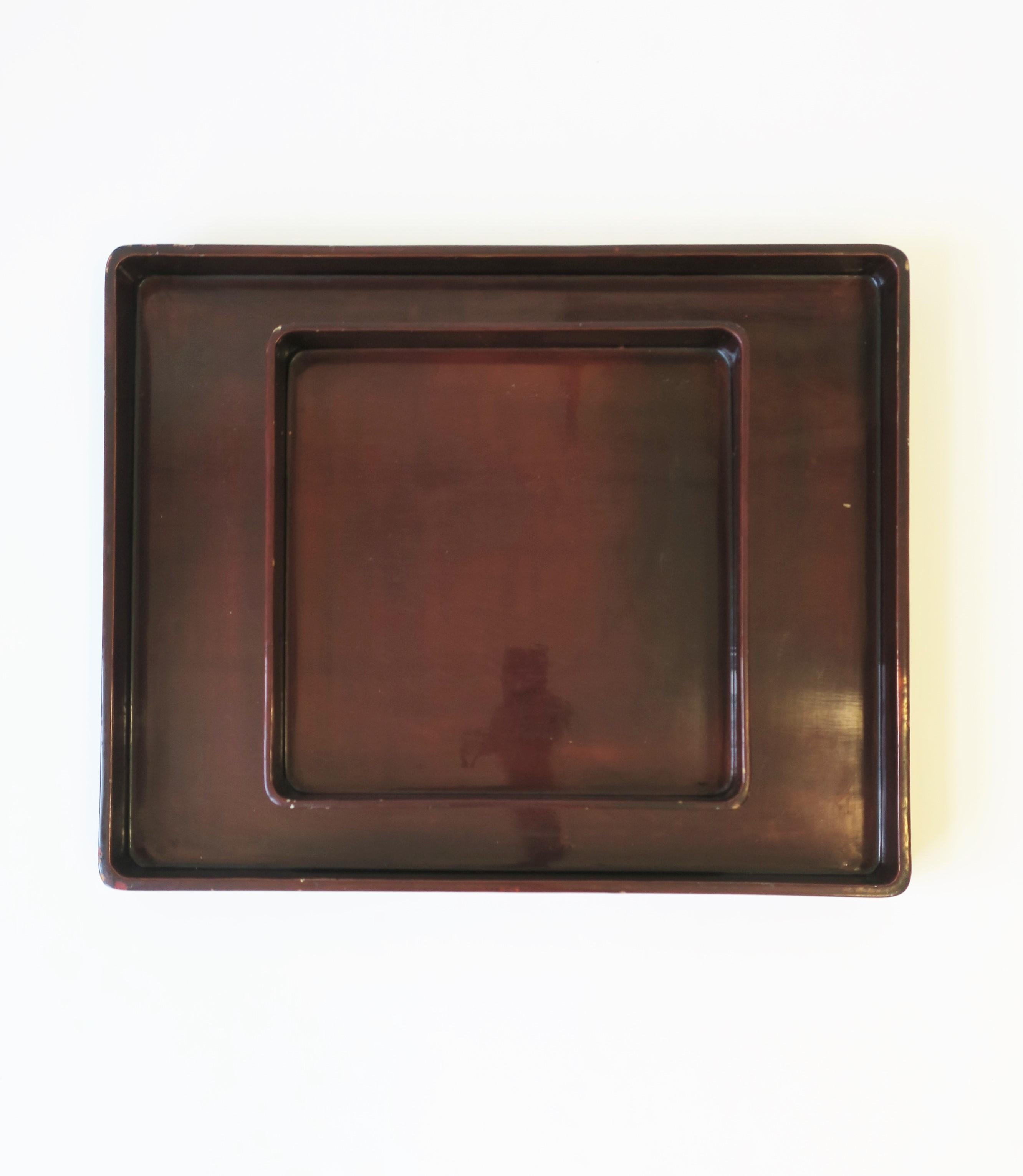 Red Burgundy Lacquer Serving Tray by Designer Rae Kasian, Square 5