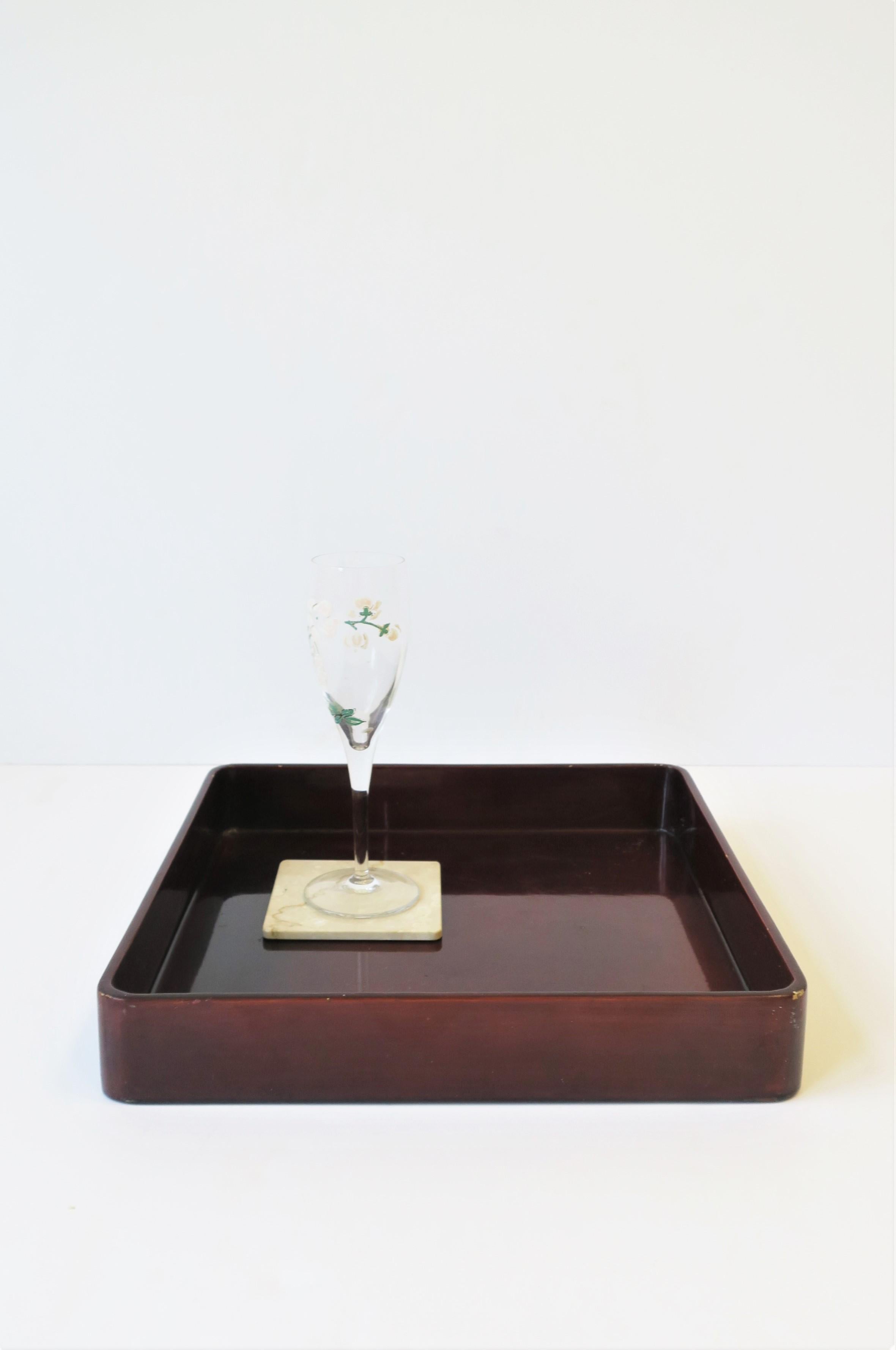 Lacquered Red Burgundy Lacquer Serving Tray by Designer Rae Kasian, Square