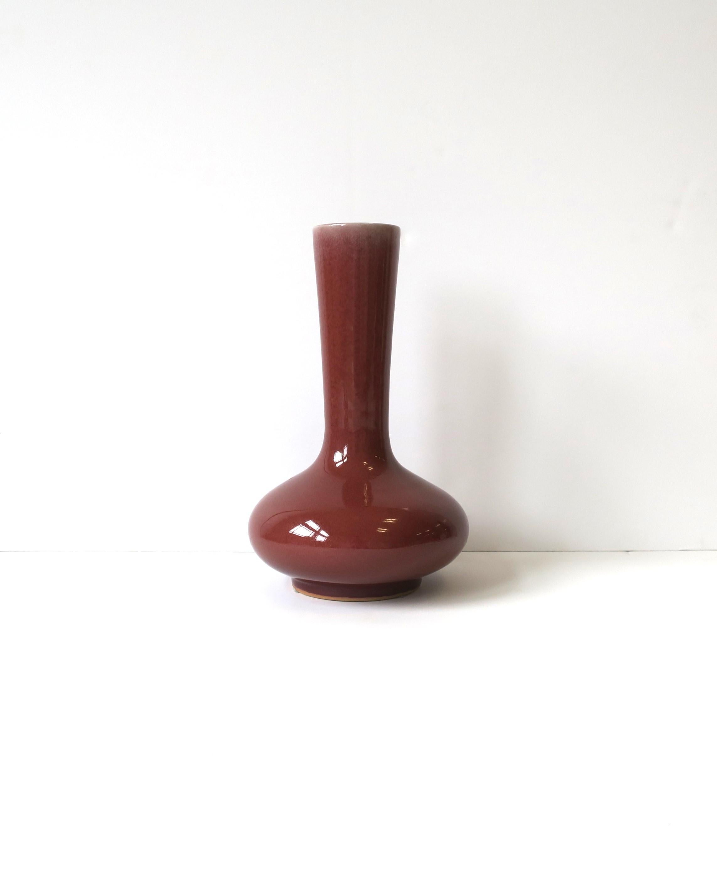 Chinoiserie Red Burgundy Pottery Vase by Maitland-Smith