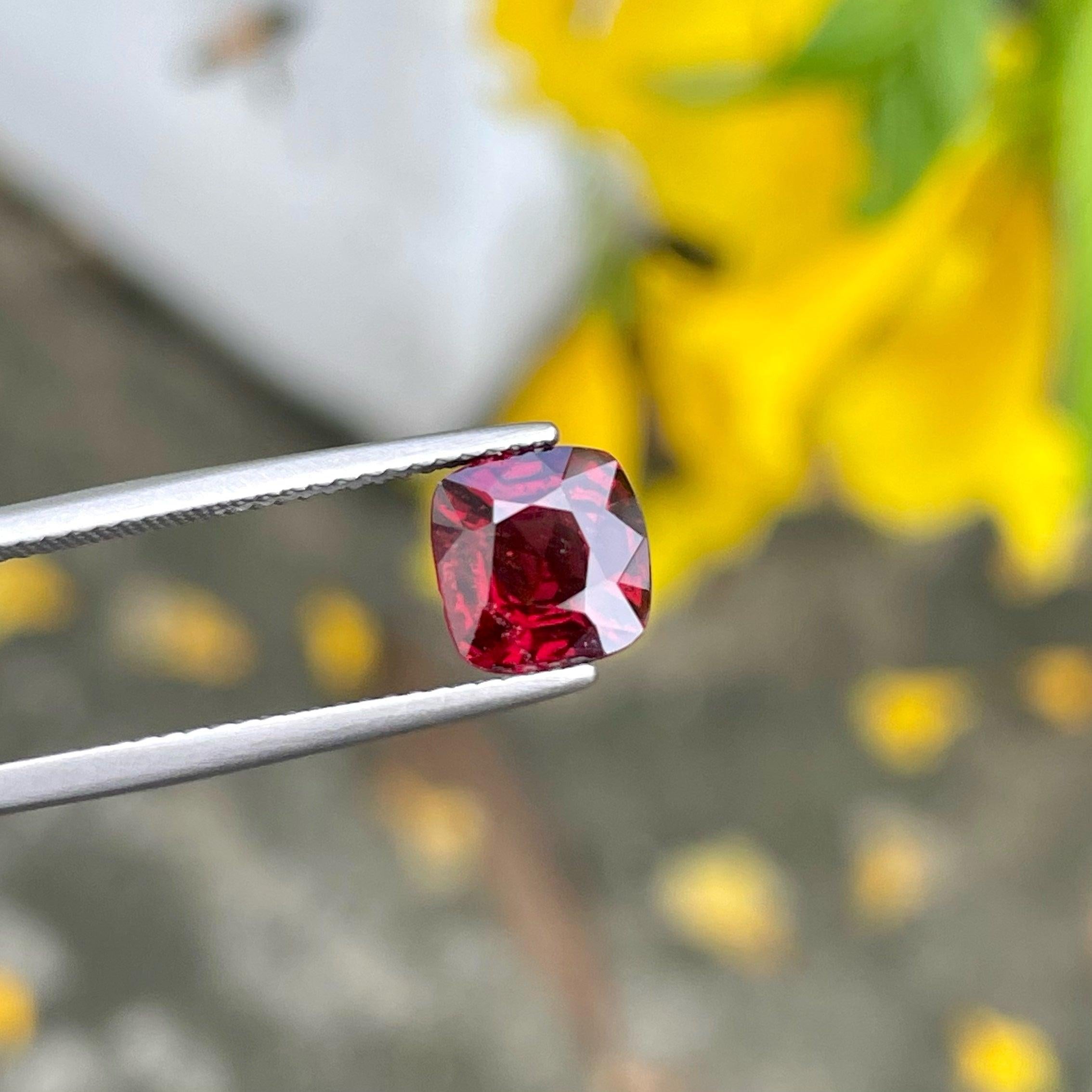 Red Burma Spinel Stone of 2.05 carats from Burma has a wonderful cut in a Cushion shape, incredible Red color. Great brilliance. This gem is VVS Clarity.

Product Information:
GEMSTONE TYPE:	Red Burma Spinel Stone
WEIGHT:	2.05 Carats
DIMENSIONS:	7.6