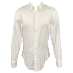 R.E.D. by VALENTINO Size M White Textured Cotton French Cuff Long Sleeve Shirt