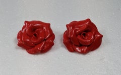 Red Camelia Polymer  Earrings with golplated silver closure