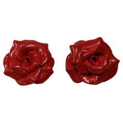  Red Camelia Polymer  Earrings with golplated silver closure