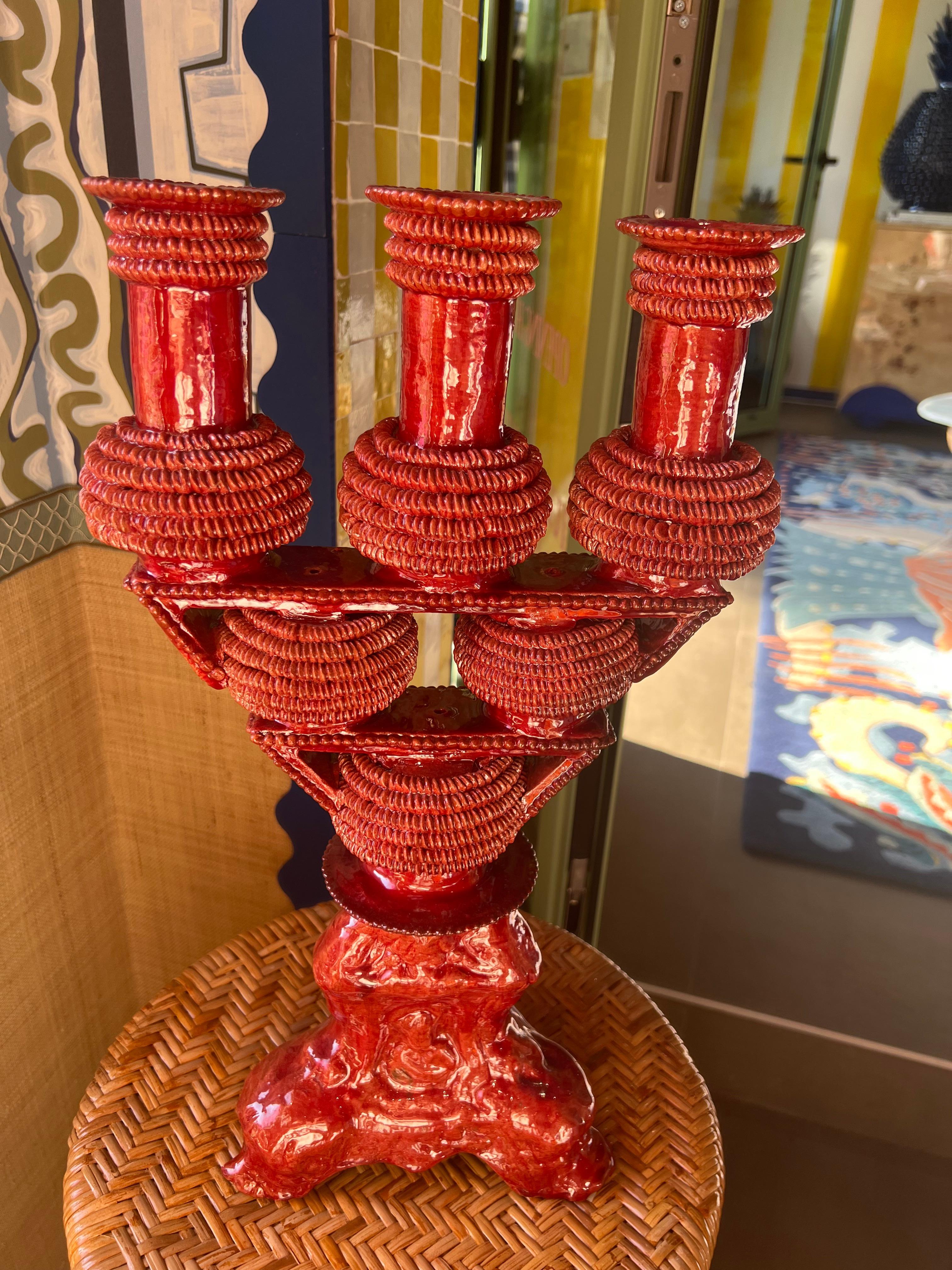 Mexican Red Candelabra by Objekti For Sale