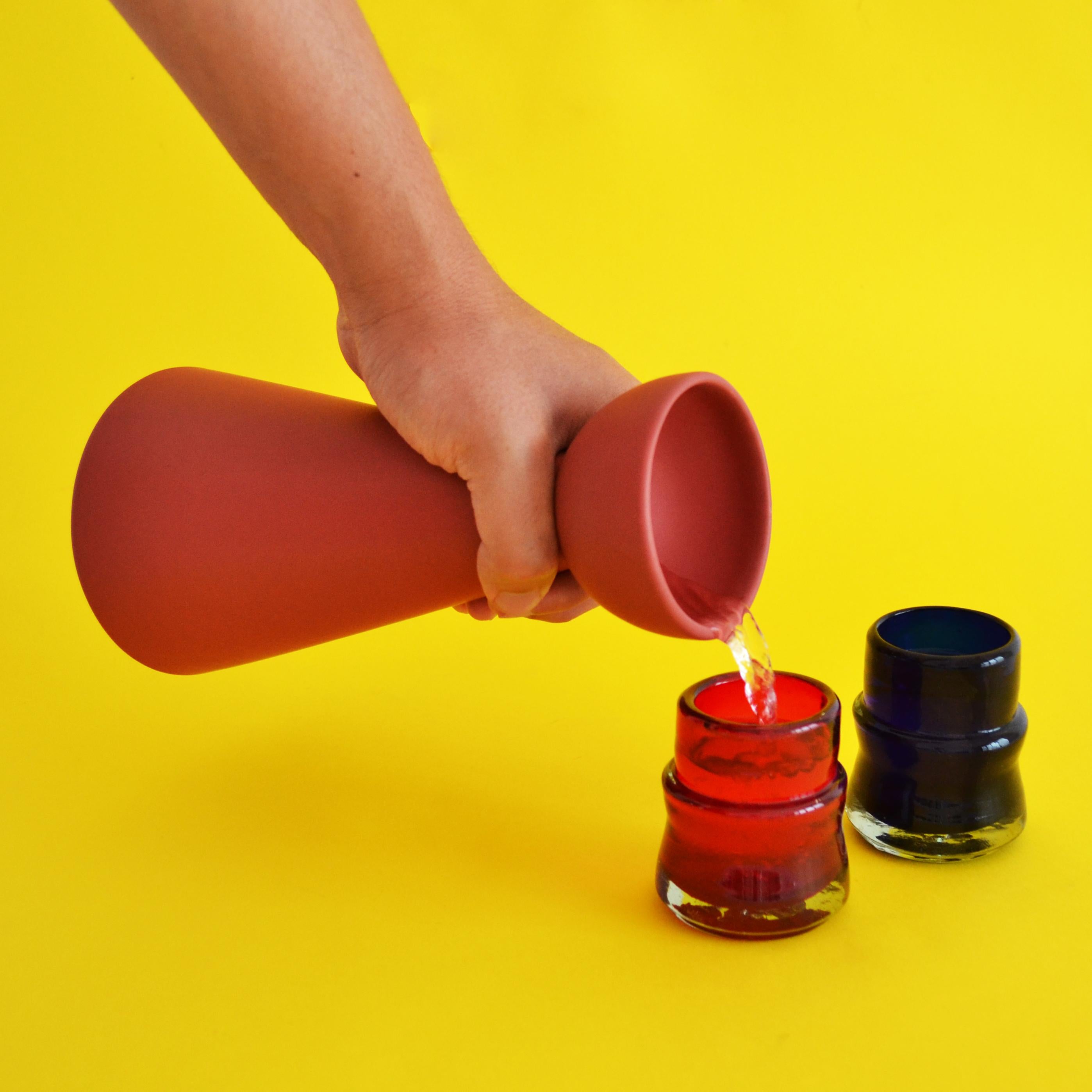 Céramique RED Carafe Contemporary Inspired by Traditional Jug Pitcher for Mezcal en vente