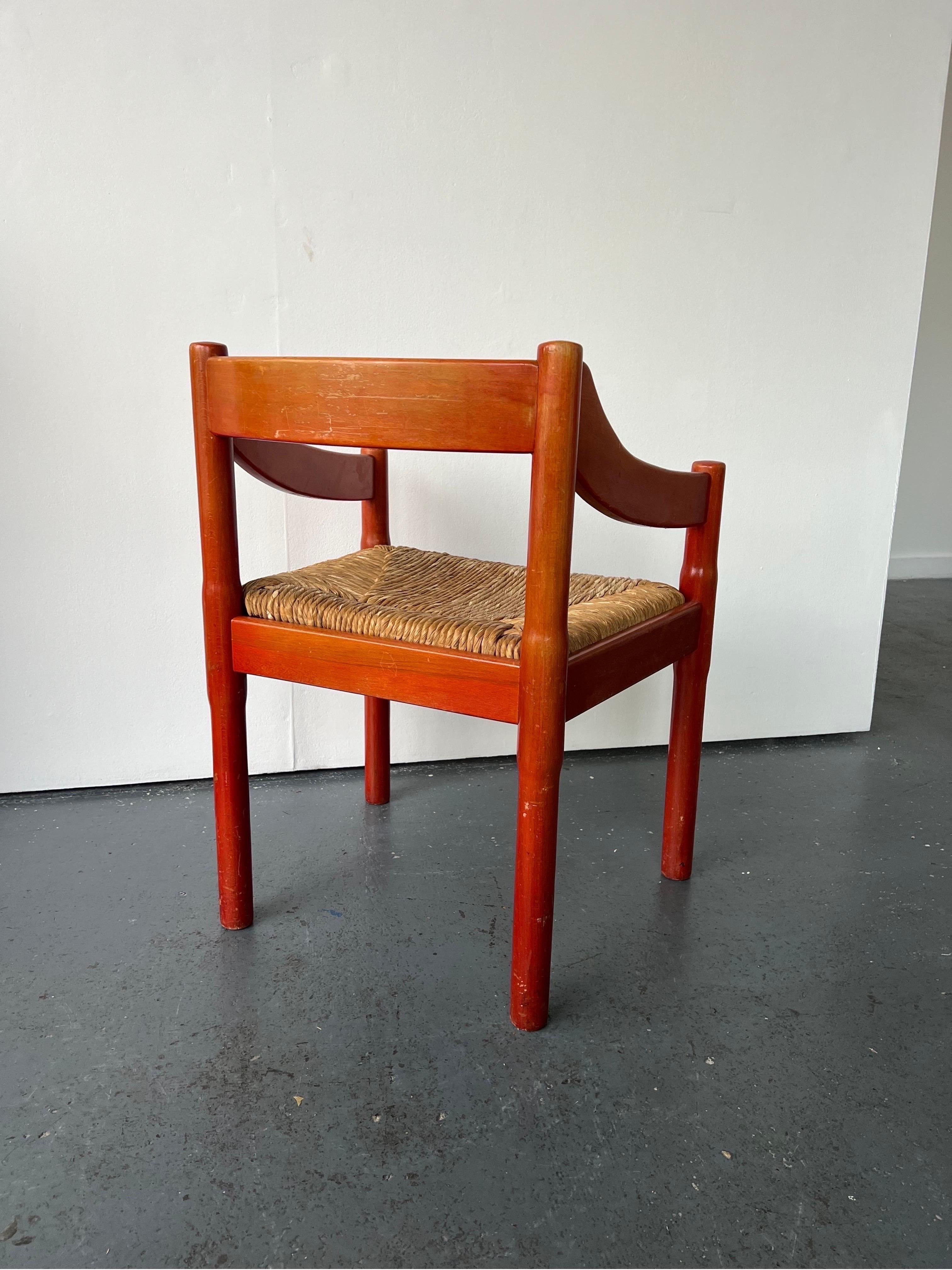 Mid-Century Modern Red Carimate Carver Chair Vico Magistretti