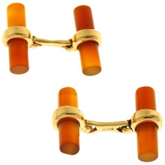 Boutons de manchette barre en or rose 9 carats et cornaline rouge, fabriqués à la main en Italie