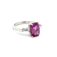 Red Carpet 3.69 Carat Cushion Pink Sapphire and Baguette Diamond Gold Ring