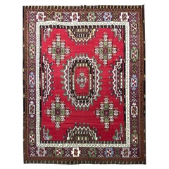 Red Carpet Antique Kilim Rug Handmade Flatwoven Geometric Rug