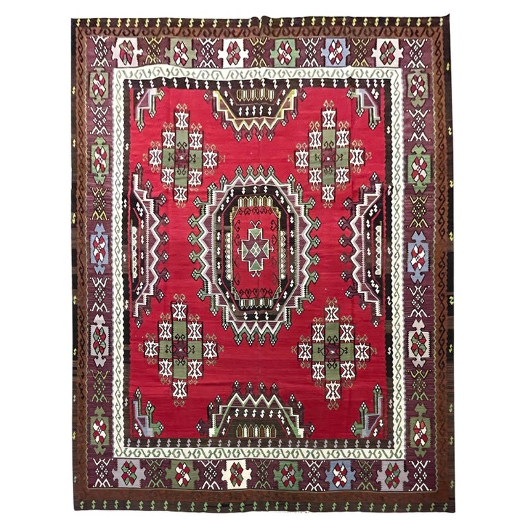 Red Carpet Antique Kilim Rug Handmade Flatwoven Geometric Rug For Sale ...