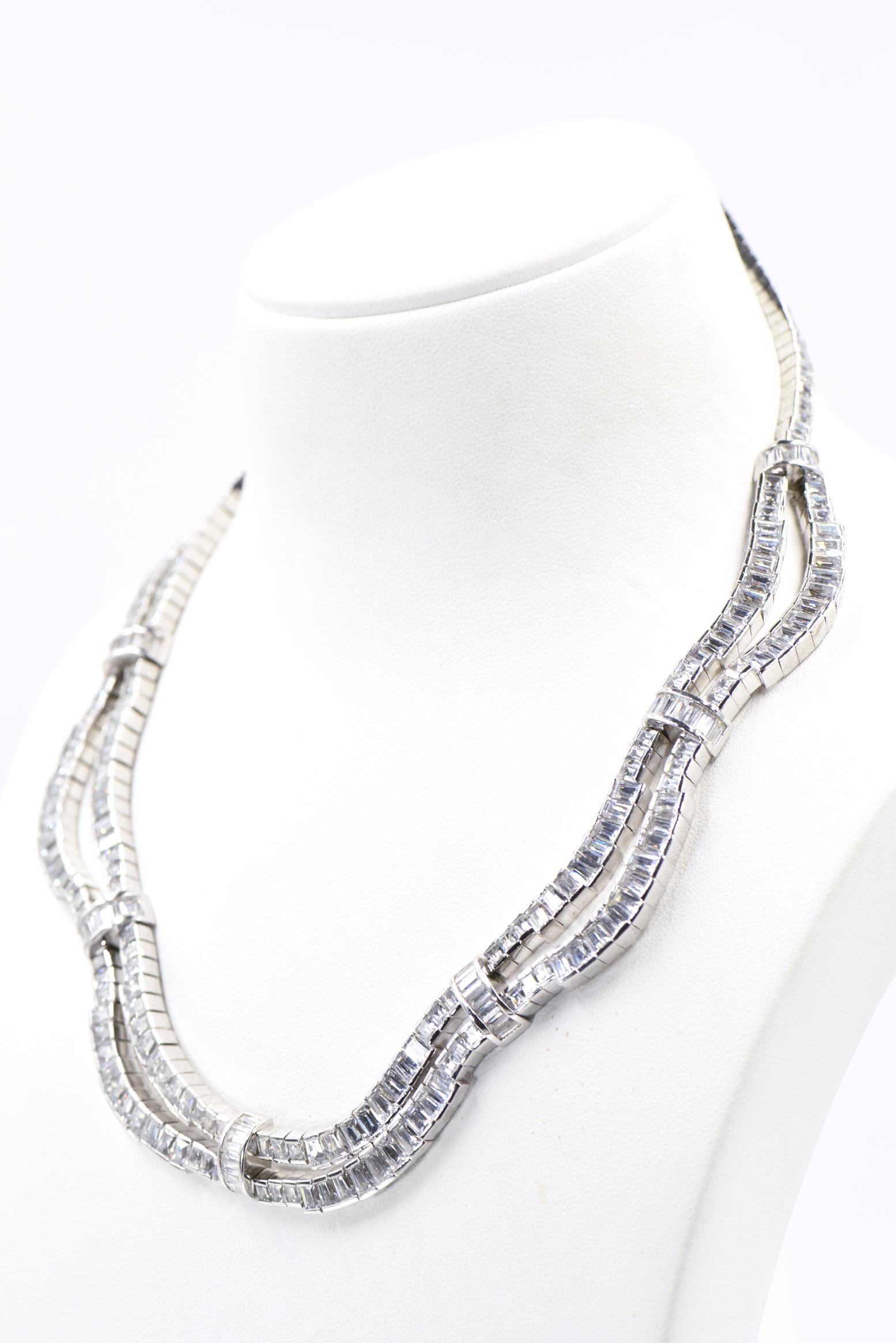 Red Carpet Drape Emerald Cut CZ Sterling Silver Statement or Bridal Necklace  For Sale 3