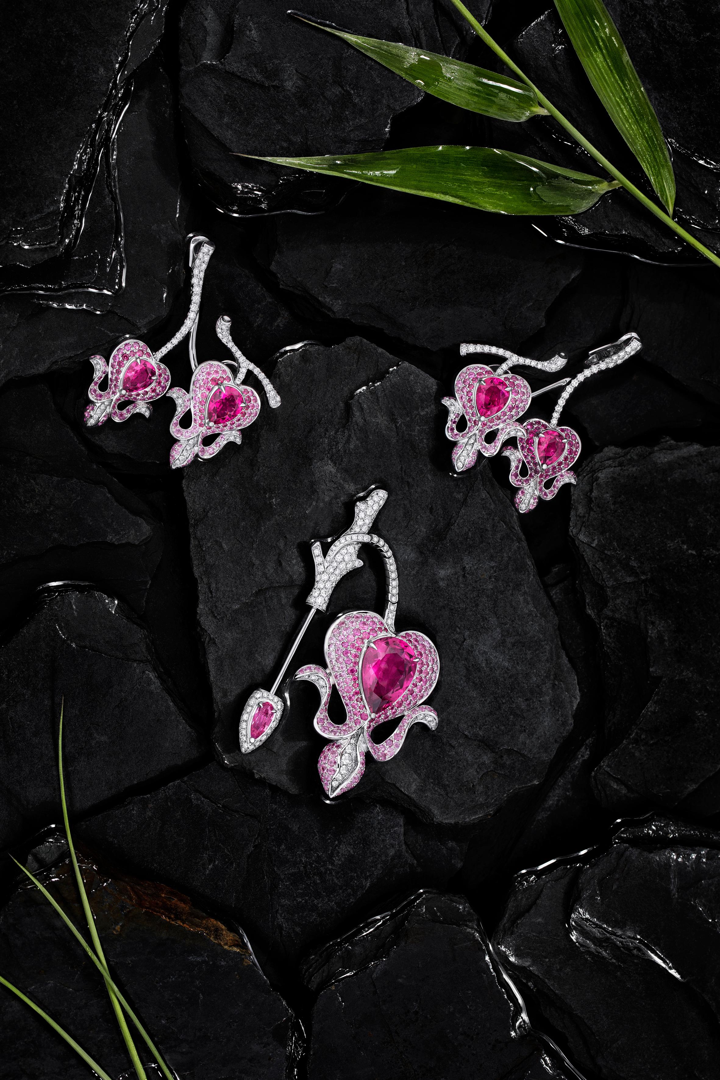 Boucles d'oreilles Floralis en rubellite et diamants Neuf - En vente à Paris, Ile-de-France
