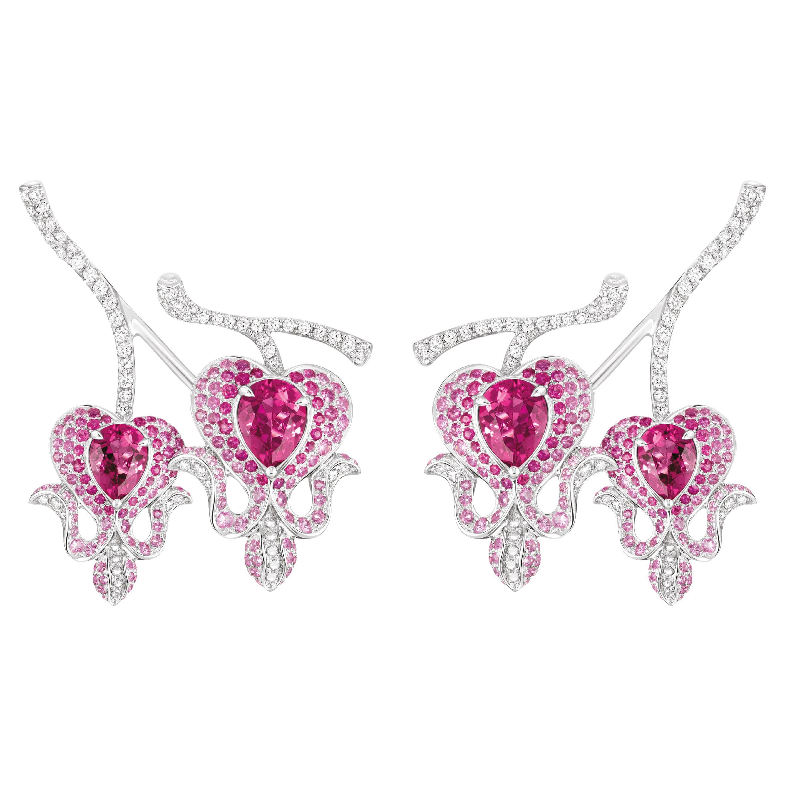 Red Carpet "Florealis" - Rubellite and Diamond Earrings For Sale