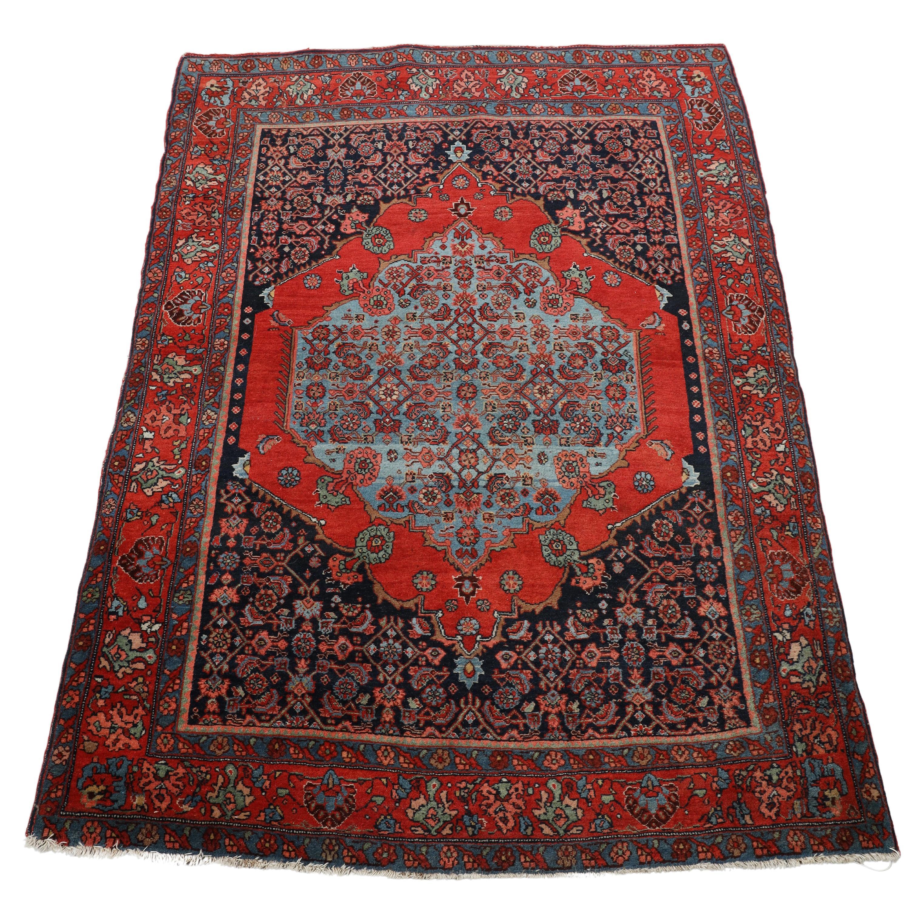 Teppich mit Medaillon aus handgewebter Wolle, traditioneller, geblümter Rostteppich im Angebot