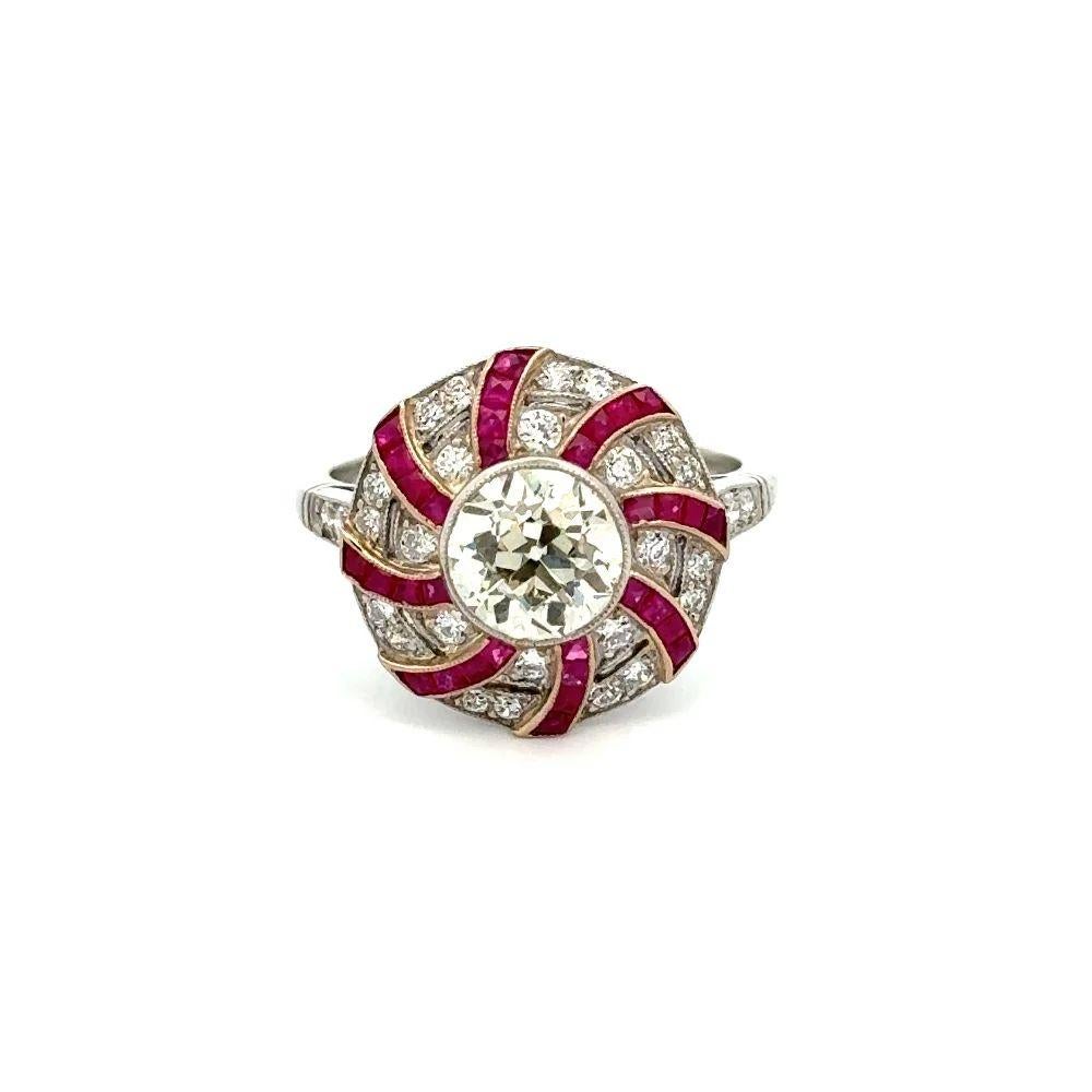 Art Deco Red Carpet Vintage 1.42 Carat Ruby and Diamond Platinum Statement Cocktail Ring  For Sale