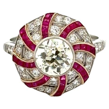 Red Carpet Vintage 1.42 Carat Ruby and Diamond Platinum Statement Cocktail Ring  For Sale