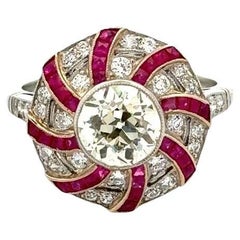 Red Carpet Vintage 1.42 Carat Ruby and Diamond Platinum Statement Cocktail Ring 