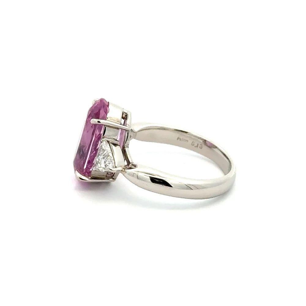 Women's Red Carpet Vintage 6.13 Carat Imperial Pink Topaz Trillion Diamond Platinum Ring For Sale