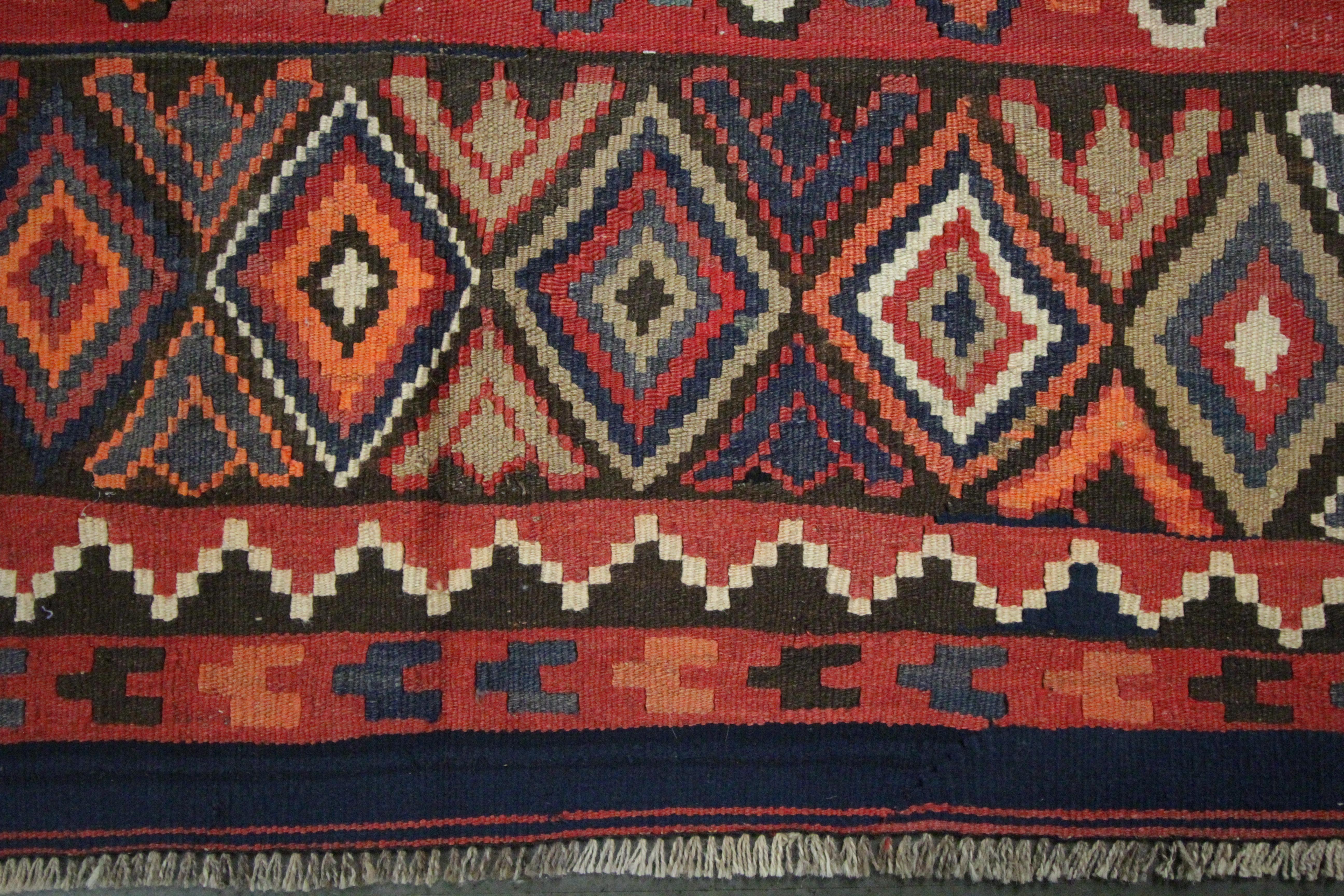 Mid-Century Modern Red Carpet Wool Kilim Rug Handmade Traditional Caucasian Area Rug For Sale