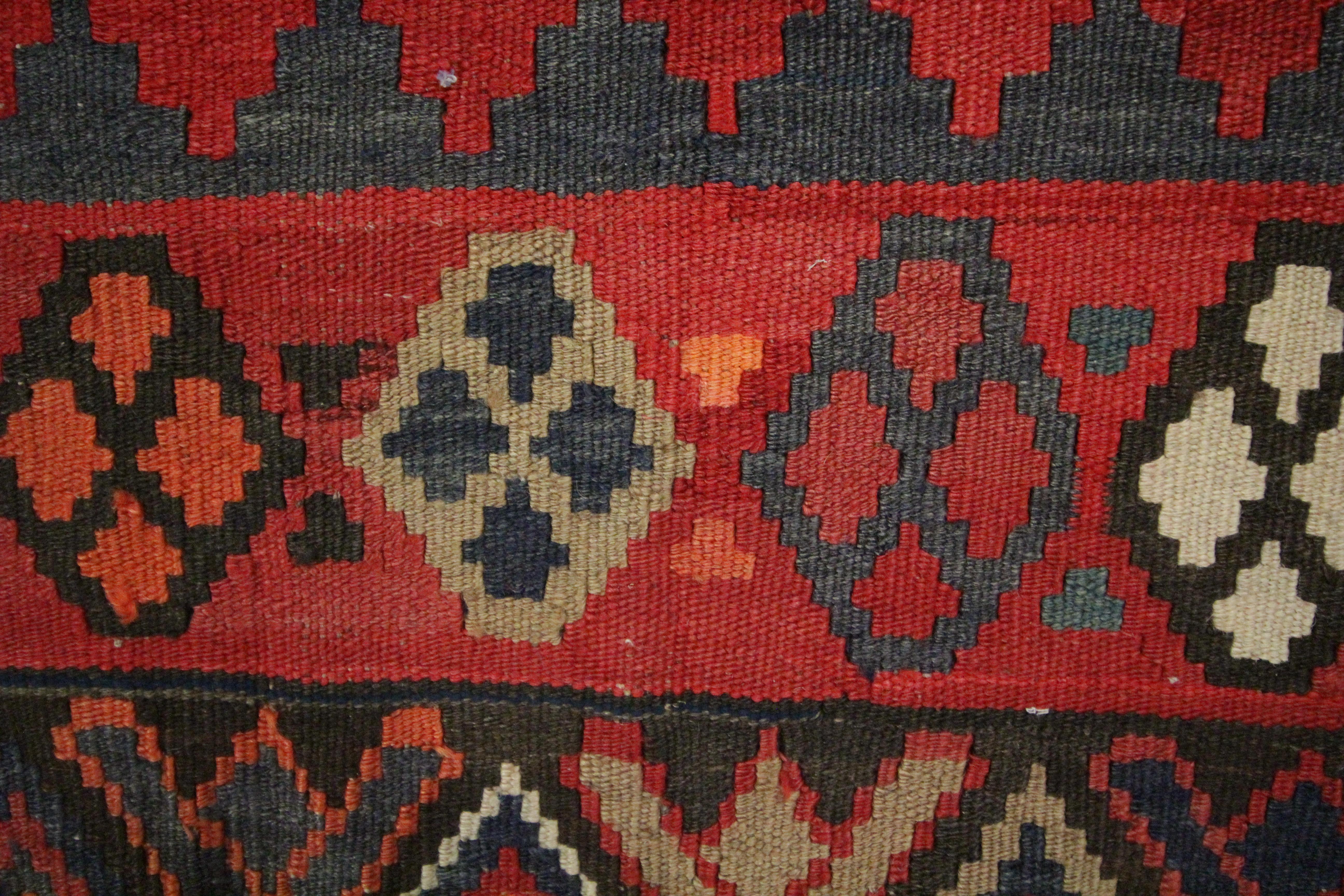 Azerbaijani Red Carpet Wool Kilim Rug Handmade Traditional Caucasian Area Rug For Sale