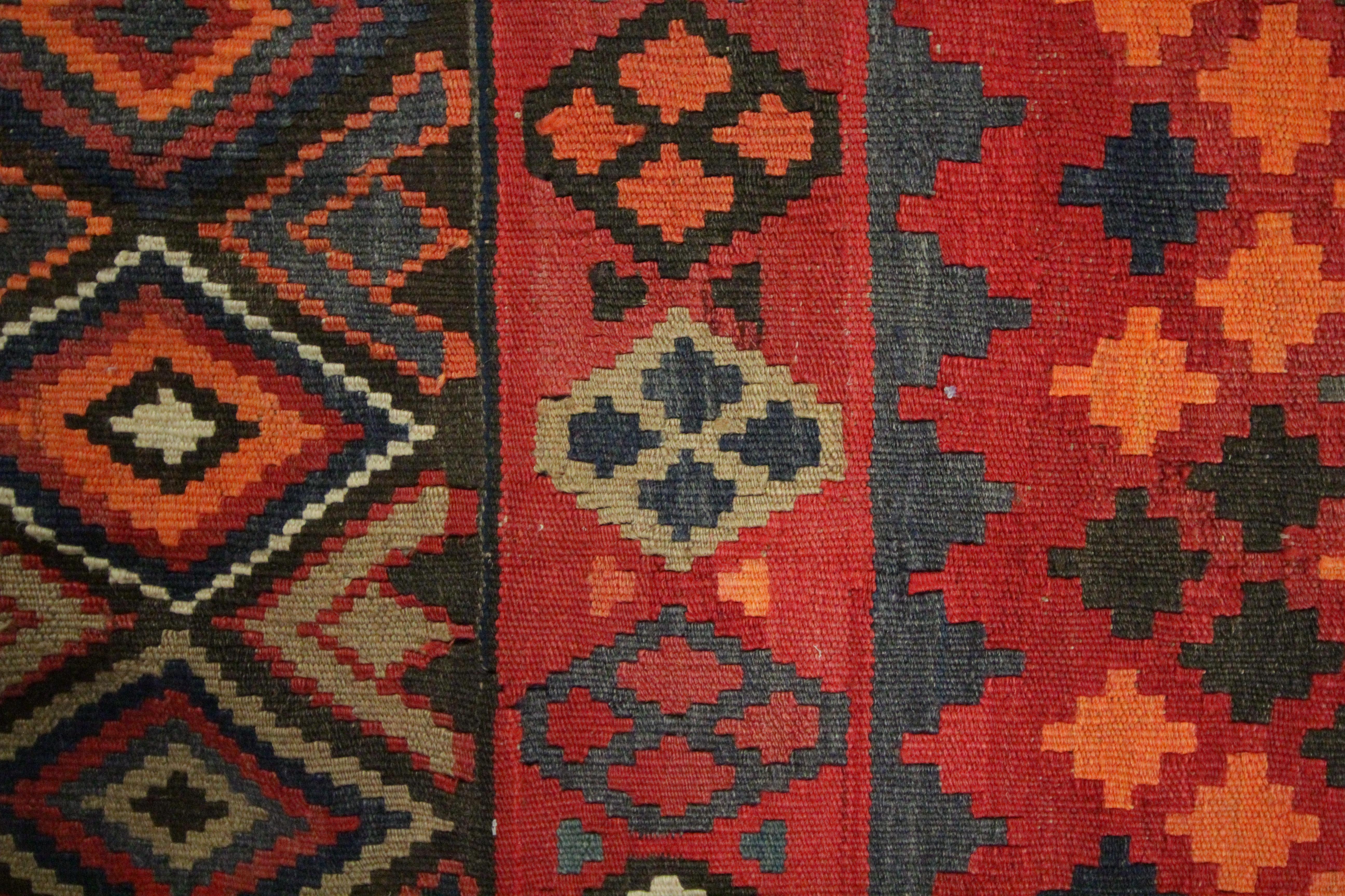 Needlework Red Carpet Wool Kilim Rug Handmade Traditional Caucasian Area Rug For Sale