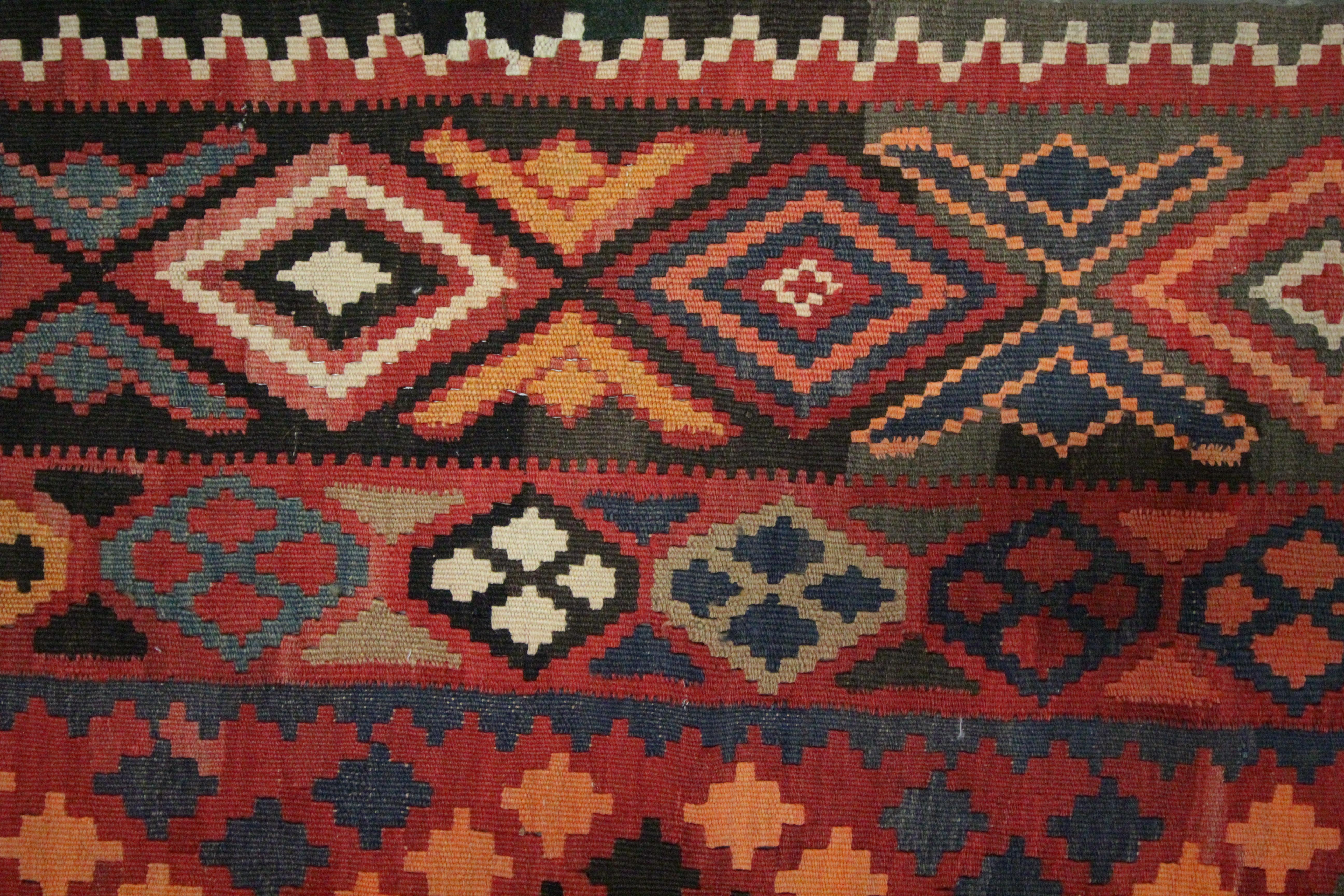 Late 20th Century Red Carpet Wool Kilim Rug Handmade Traditional Caucasian Area Rug For Sale