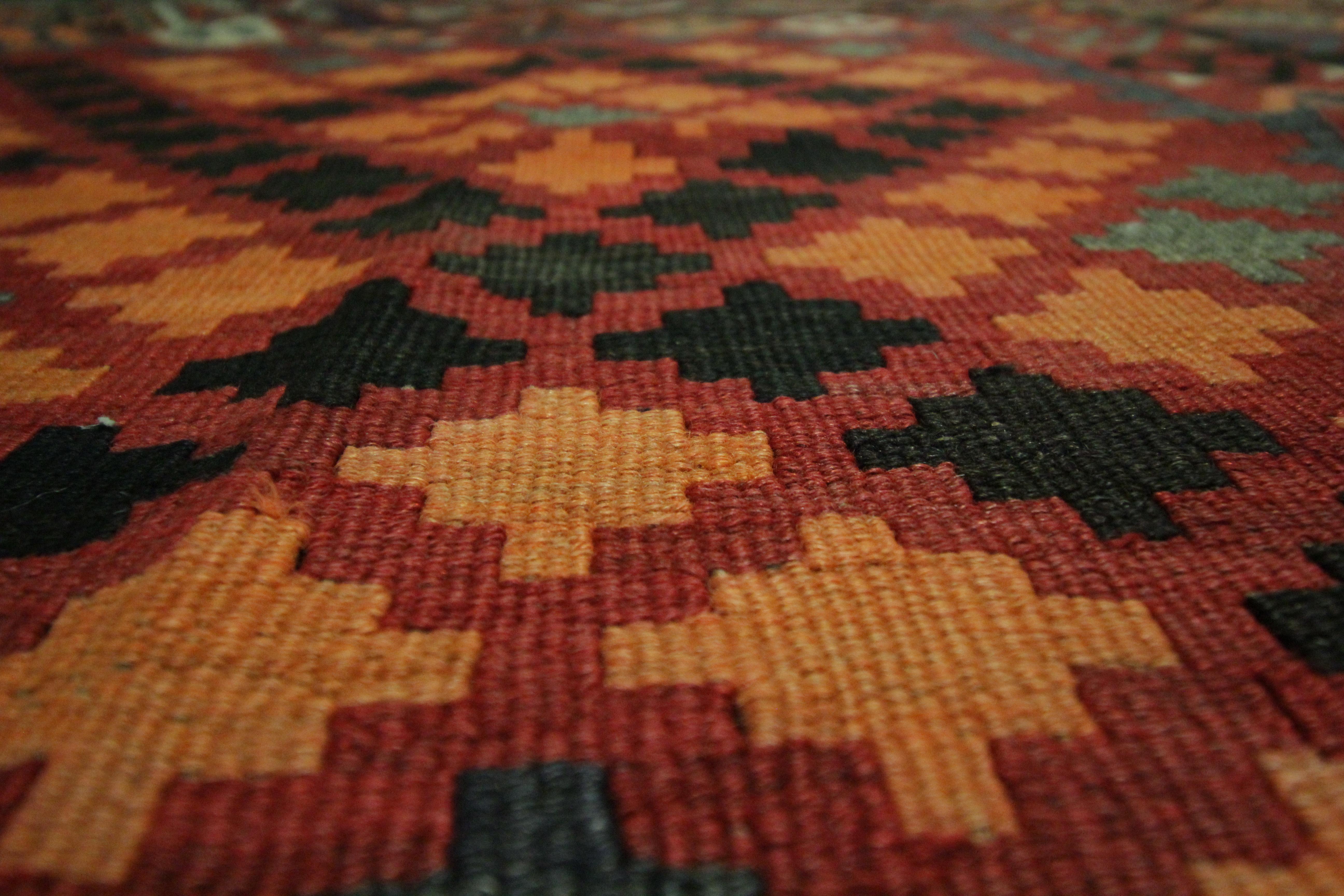 Red Carpet Wool Kilim Rug Handmade Traditional Caucasian Area Rug For Sale 1