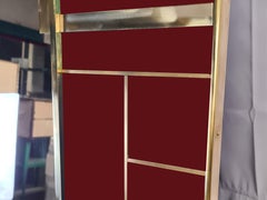 Red Cartier Murano Glass Mirror with Brass Inserts, Made in Italy, Available