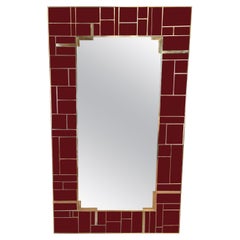 Red Cartier Murano Glass Mirror with Brass Inserts, Made in Italy, Available