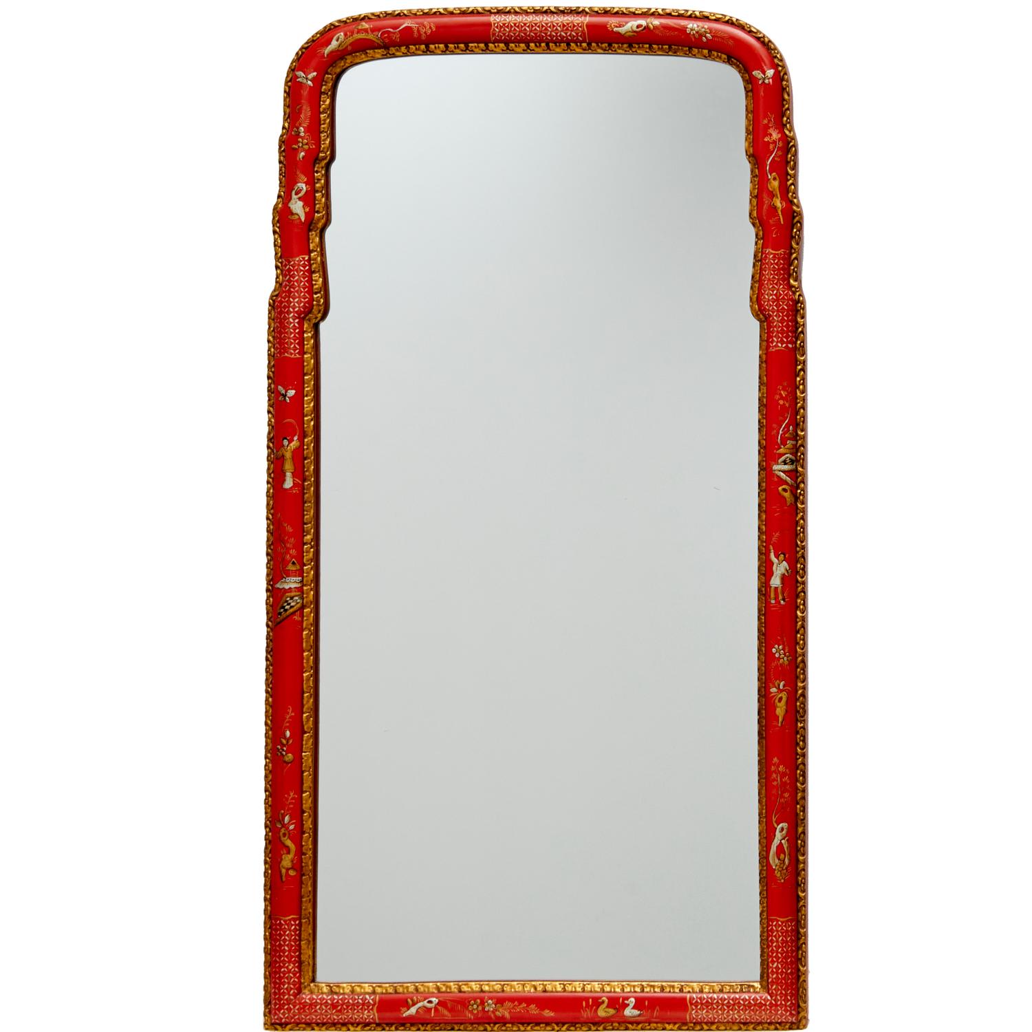 Red Carvers' Guild Queen Anne Style Hand Gilded and Painted Chinoiserie Mirror  6