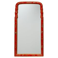 Used Red Carvers' Guild Queen Anne Style Hand Gilded and Painted Chinoiserie Mirror 