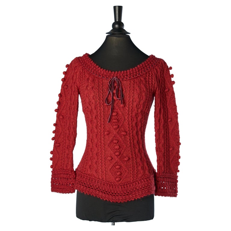 Red cashmere and wool sweater with velvet bow Louis Vuitton For Sale at  1stDibs