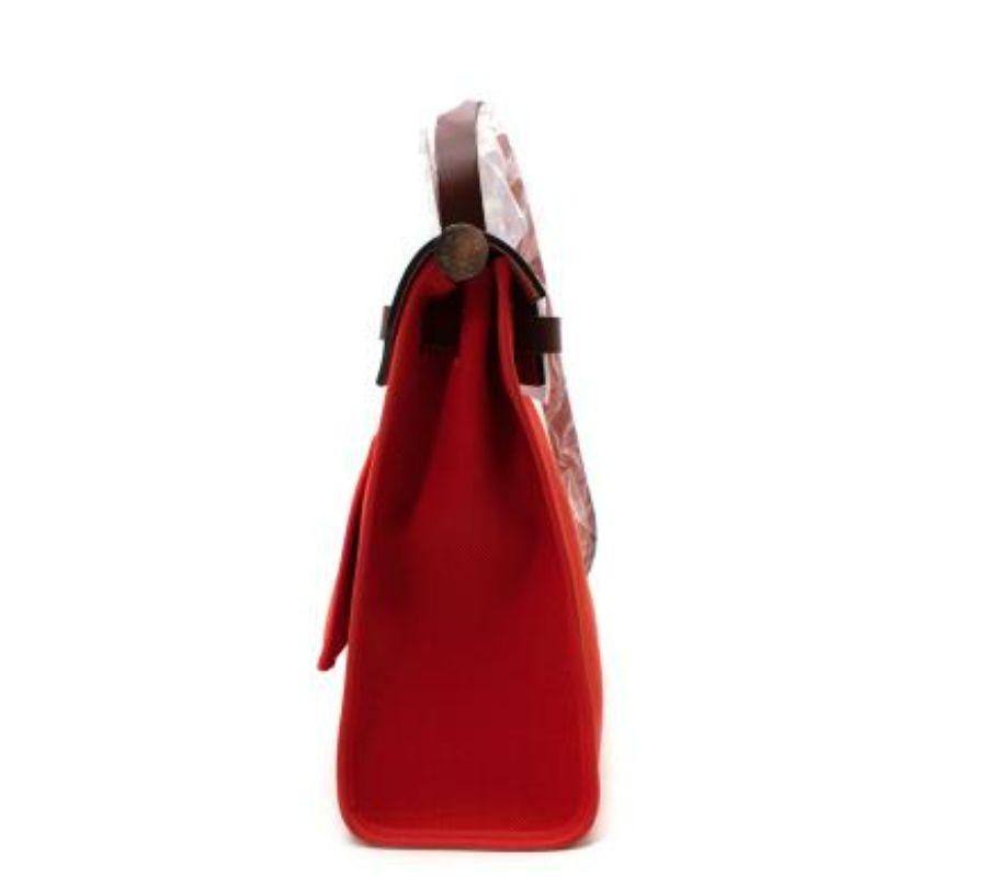 Hermes Red Cavas & Burgundy Leather Herbag Bag For Sale 4