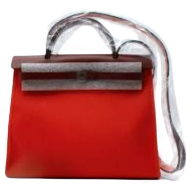 Hermes Red Cavas & Burgundy Leather Herbag Bag For Sale