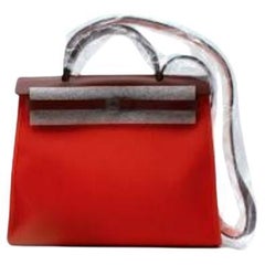 Hermes Red Cavas & Burgundy Leather Herbag Bag
