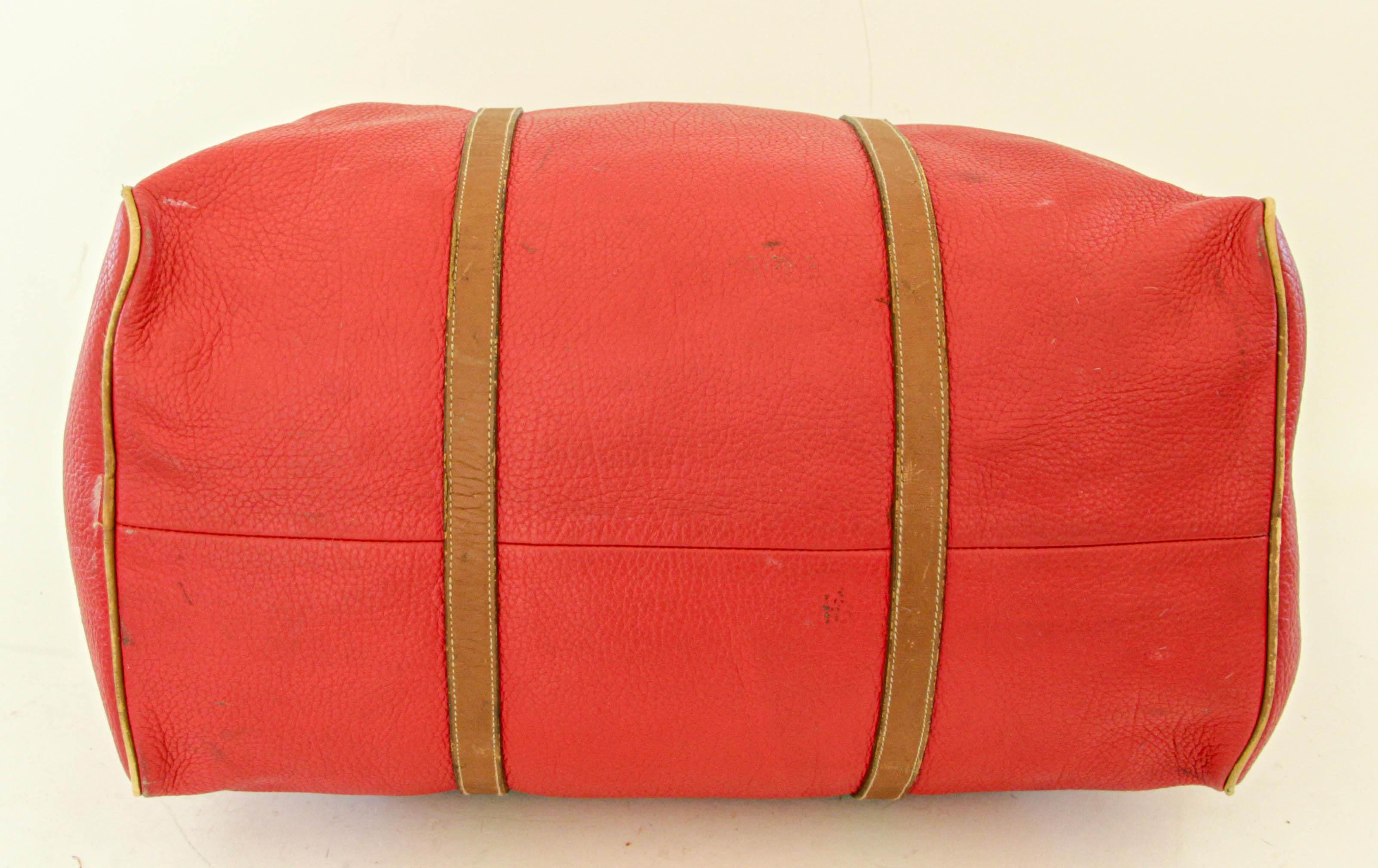 Red Caviar Vintage Leather Duffle Boston Bag For Sale 6