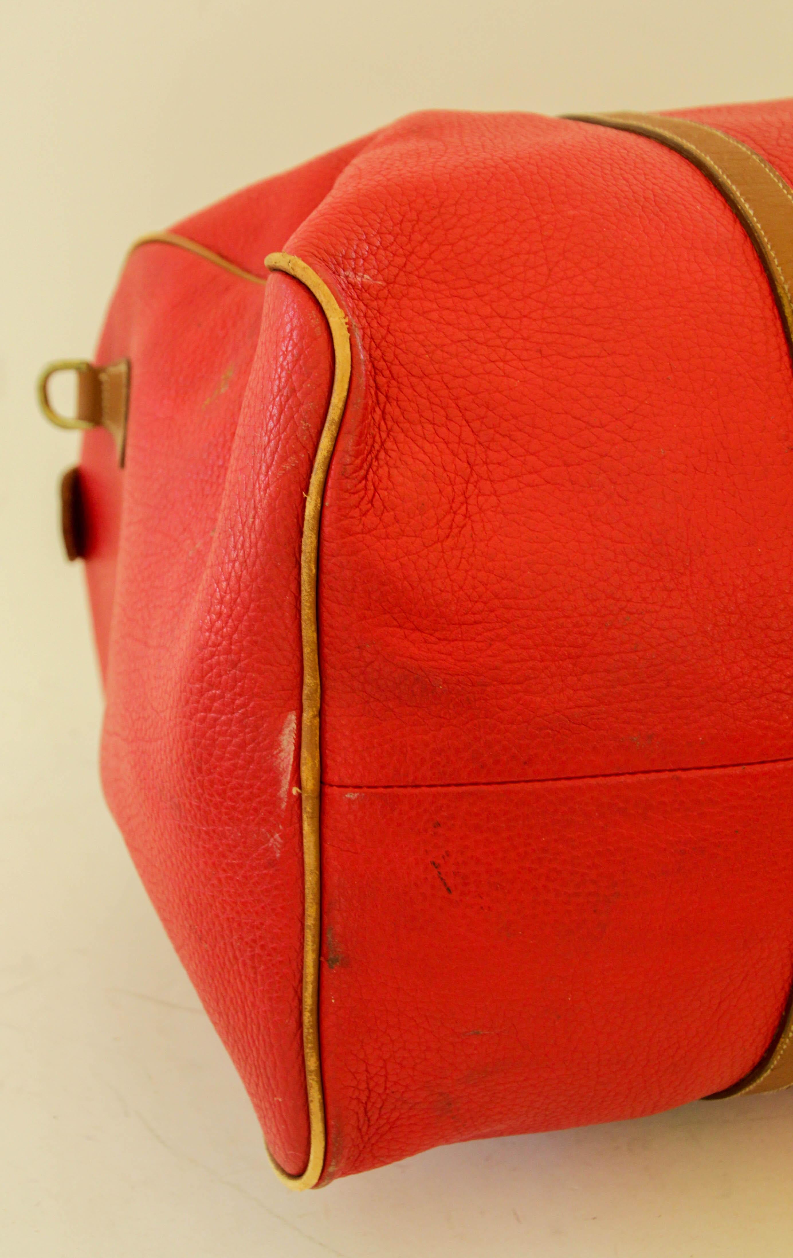 Red Caviar Vintage Leather Duffle Boston Bag For Sale 7