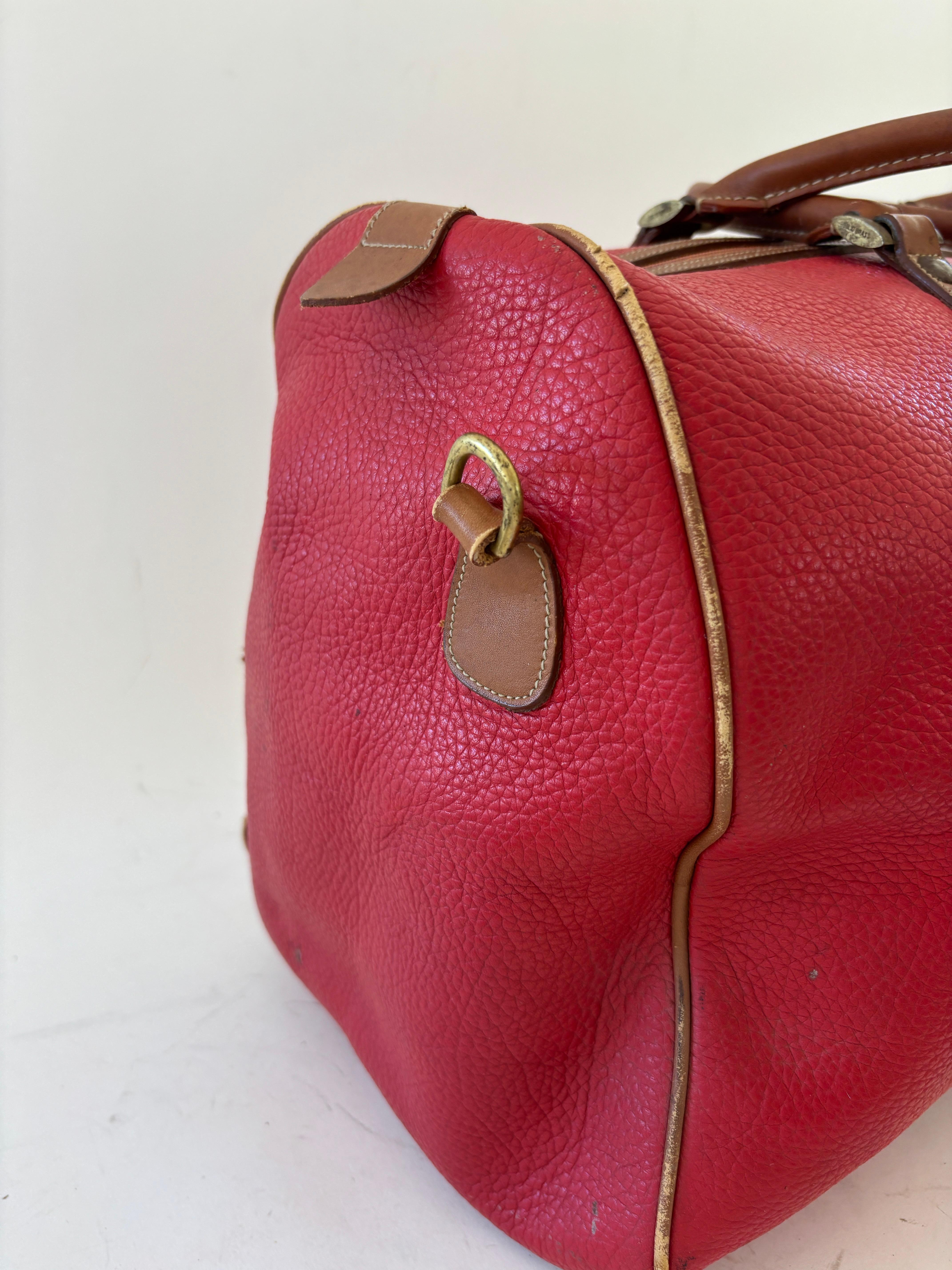 Red Caviar Vintage Leather Duffle Boston Bag For Sale 9