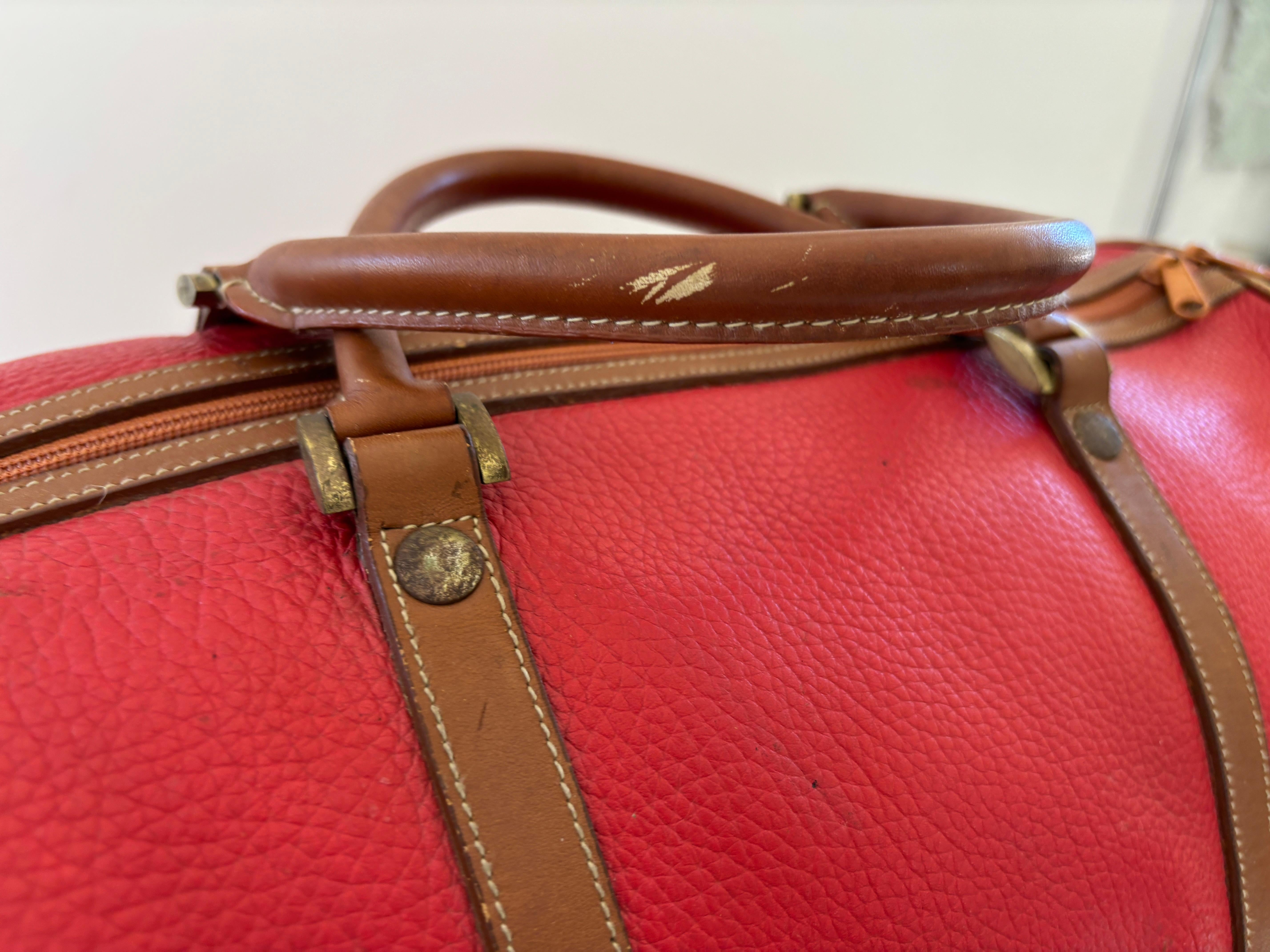 Red Caviar Vintage Leather Duffle Boston Bag For Sale 10