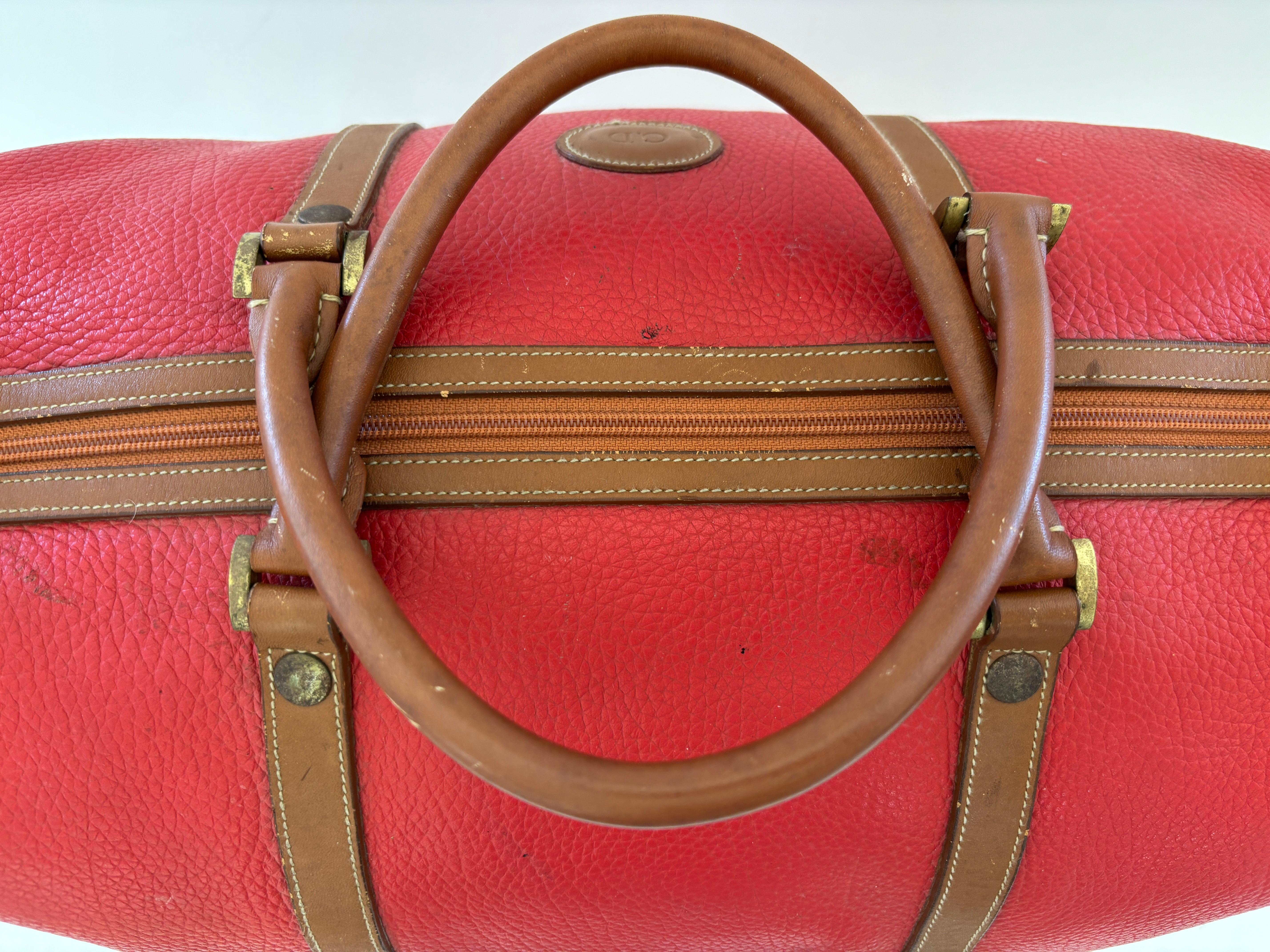 Red Caviar Vintage Leather Duffle Boston Bag For Sale 11