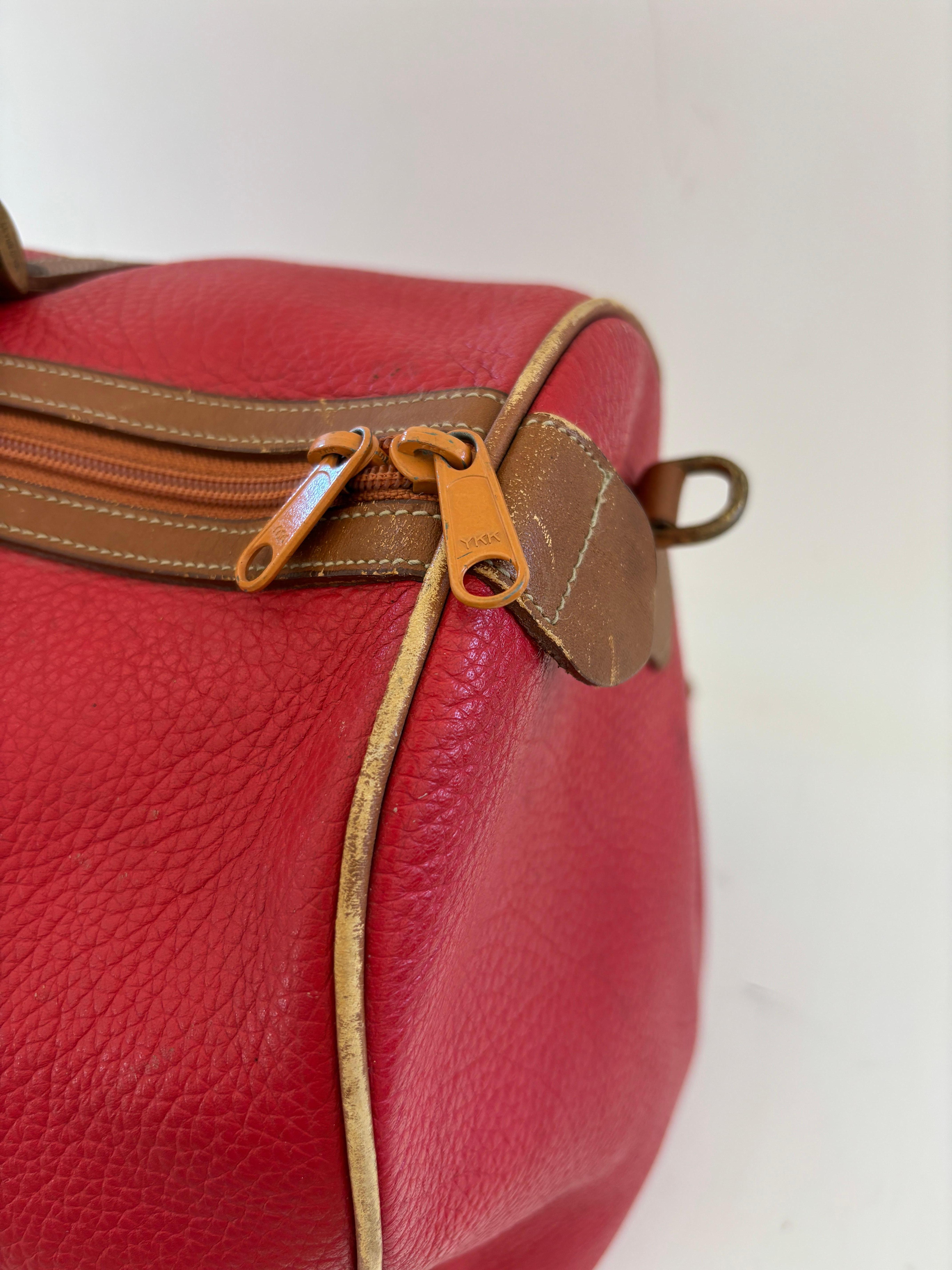 Red Caviar Vintage Leather Duffle Boston Bag For Sale 12