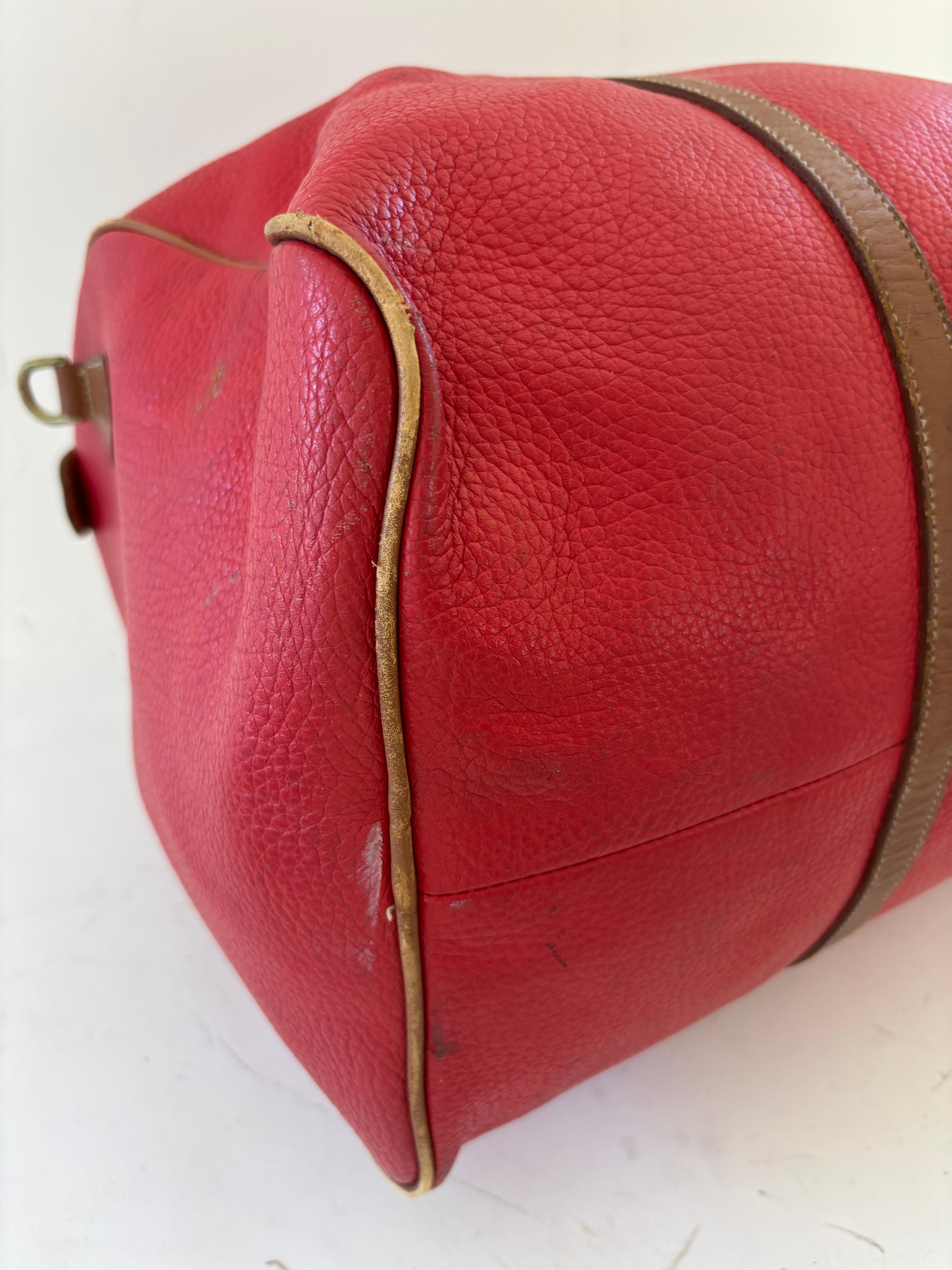 Red Caviar Vintage Leather Duffle Boston Bag For Sale 14