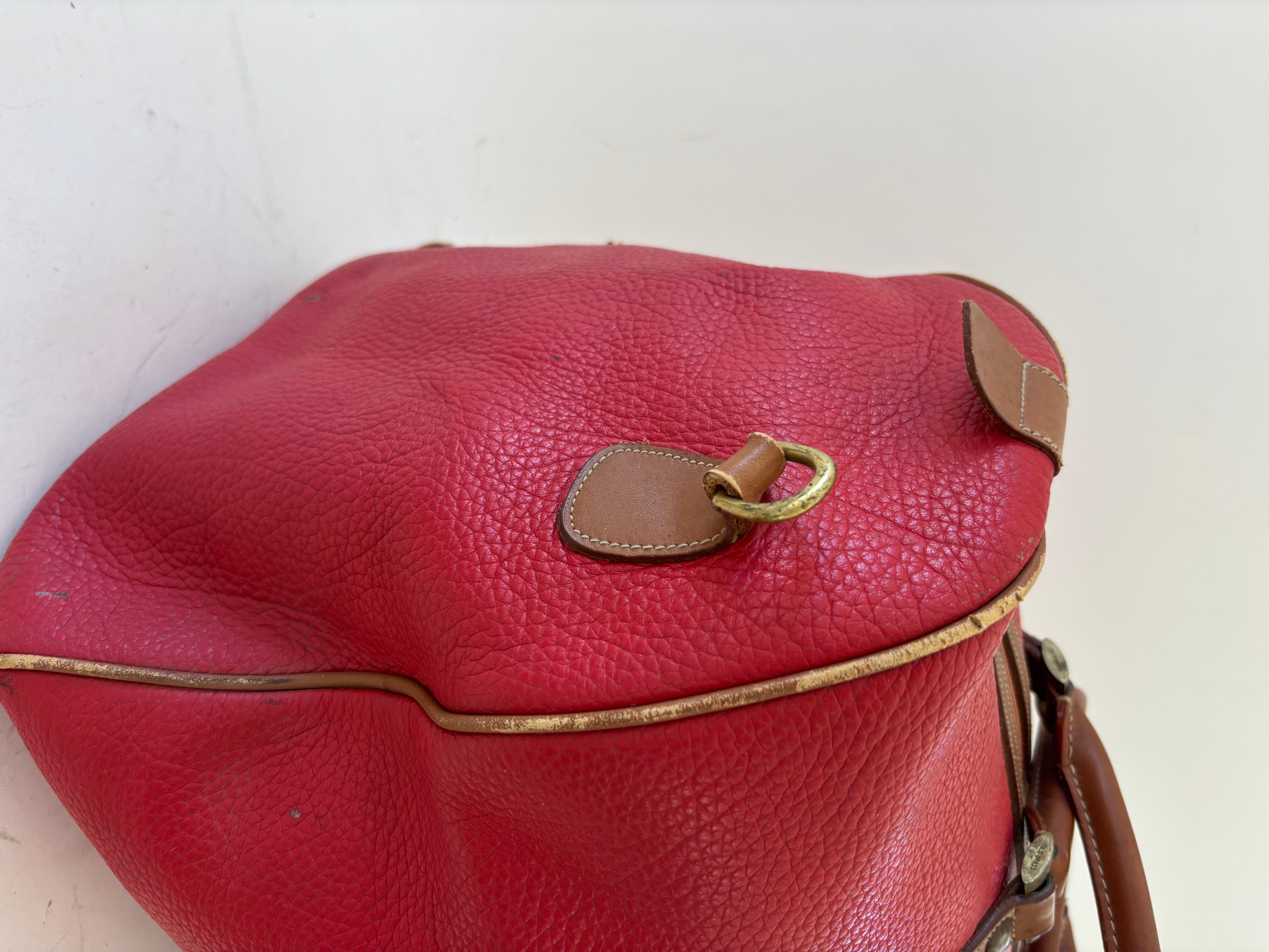 Red Caviar Vintage Leather Duffle Boston Bag For Sale 15