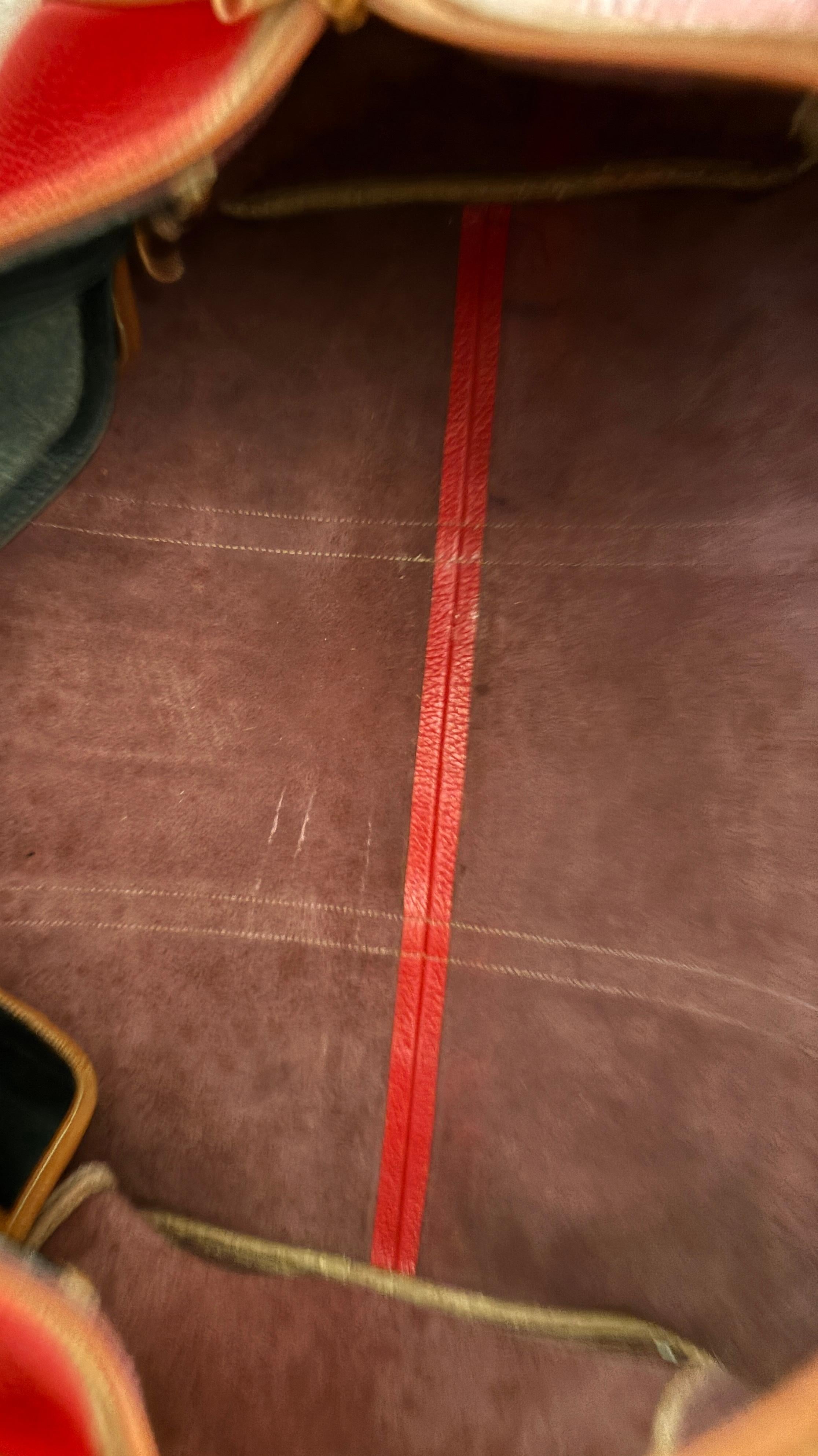 Red Caviar Vintage Leather Duffle Boston Bag For Sale 16