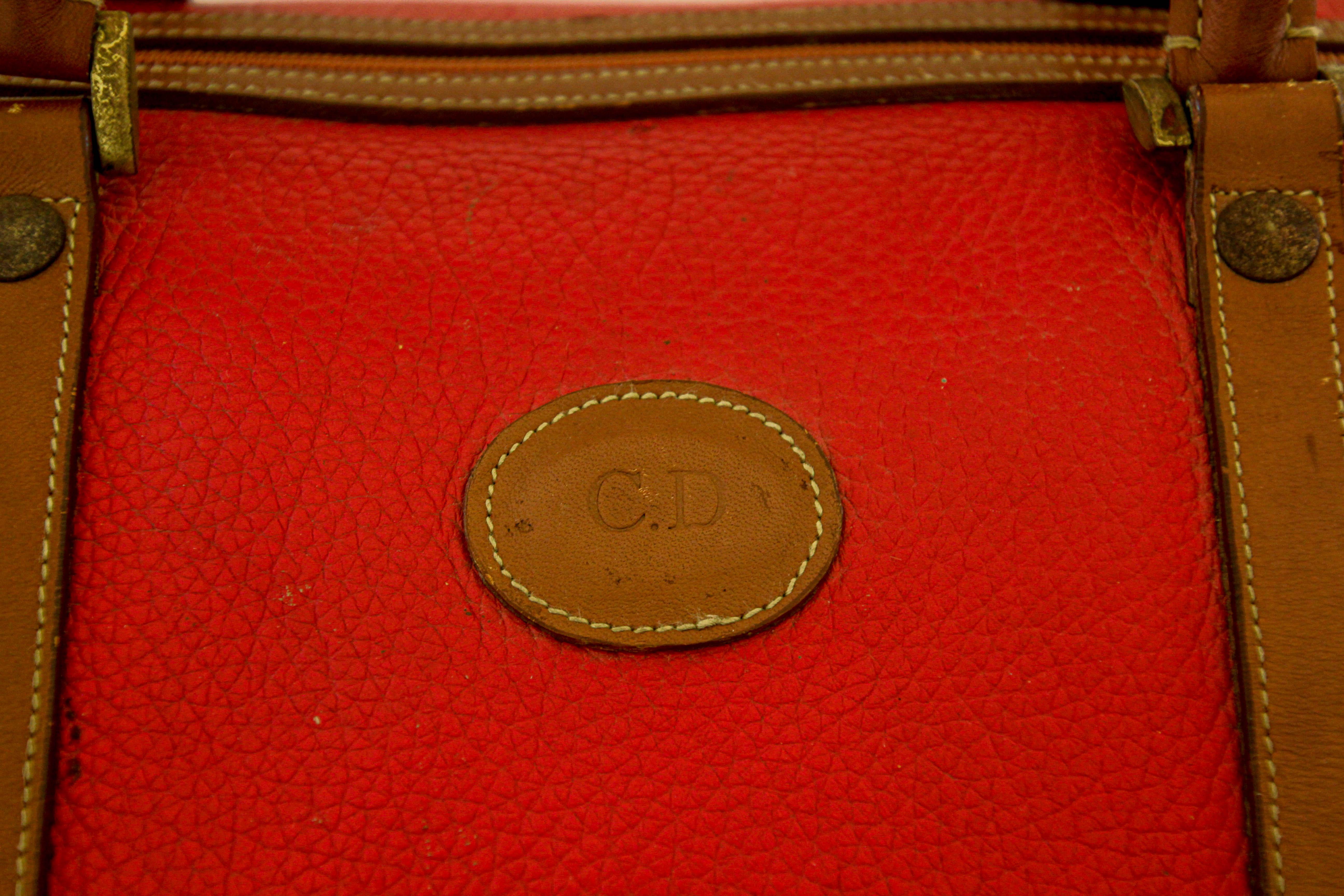 Women's or Men's Red Caviar Vintage Leather Duffle Boston Bag For Sale