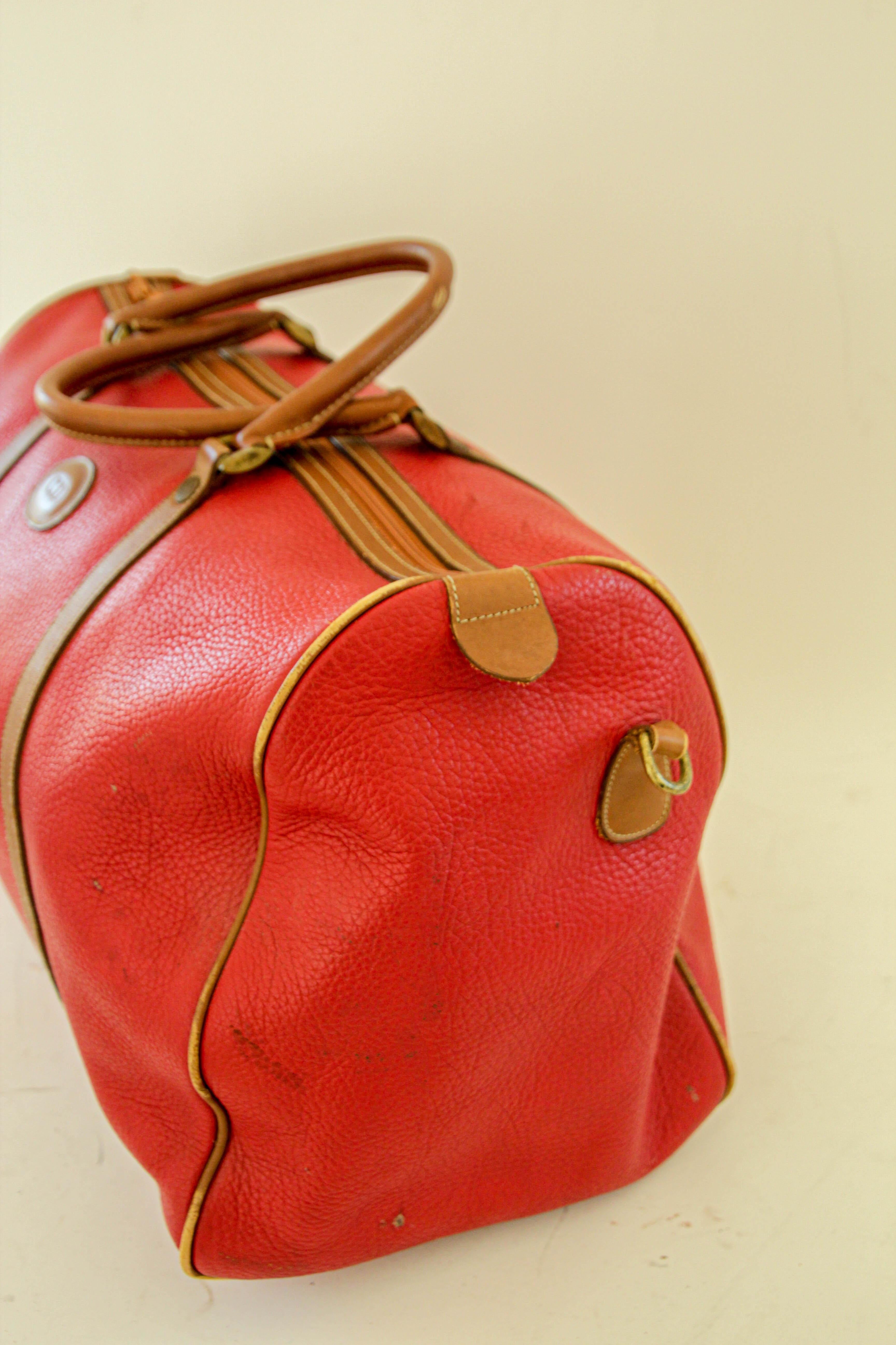 Red Caviar Vintage Leather Duffle Boston Bag For Sale 3